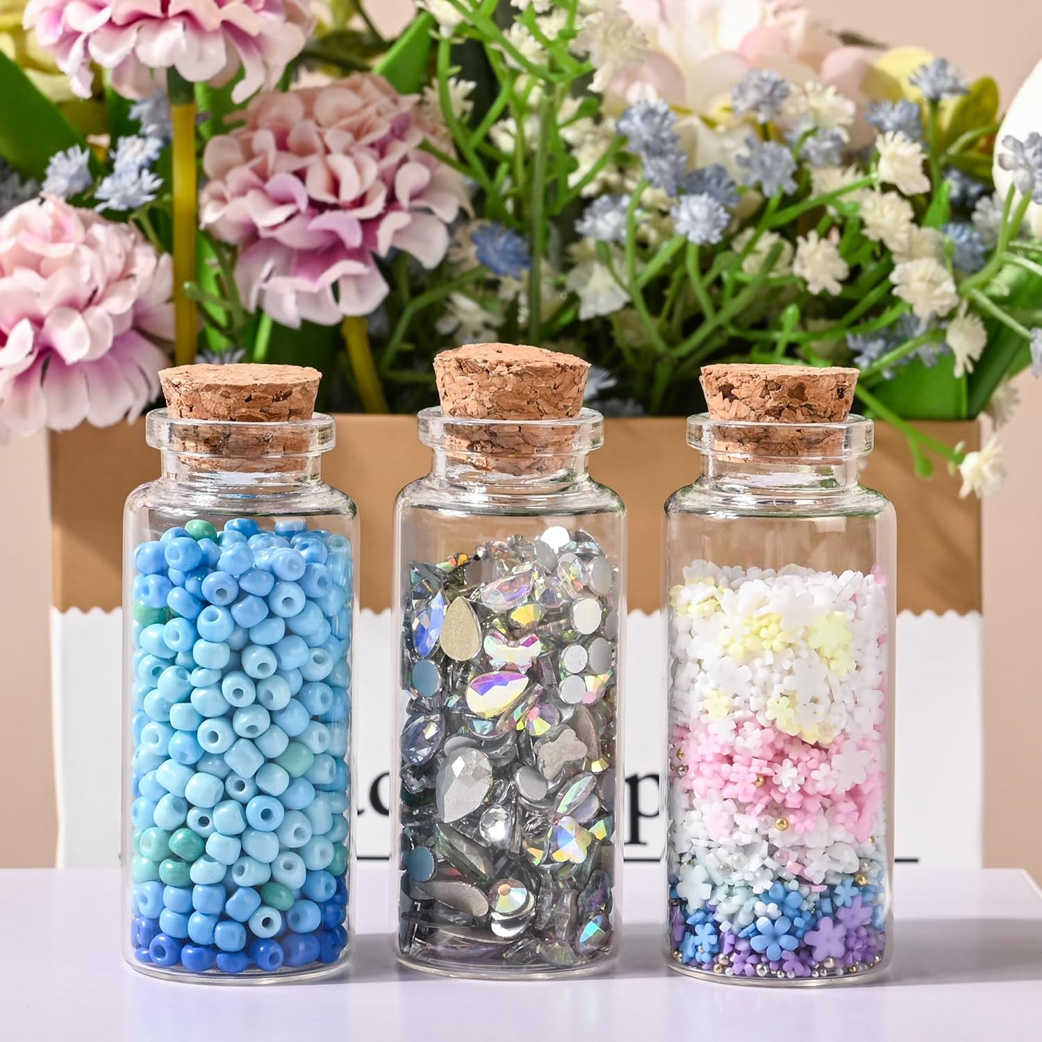 HPOPO 12PCS Mini Glass Bottle with Wood Cork Stoppers,30Ml DIY Decoration Glass Jars for Halloween Decorations,Wedding Party Favors image number 6