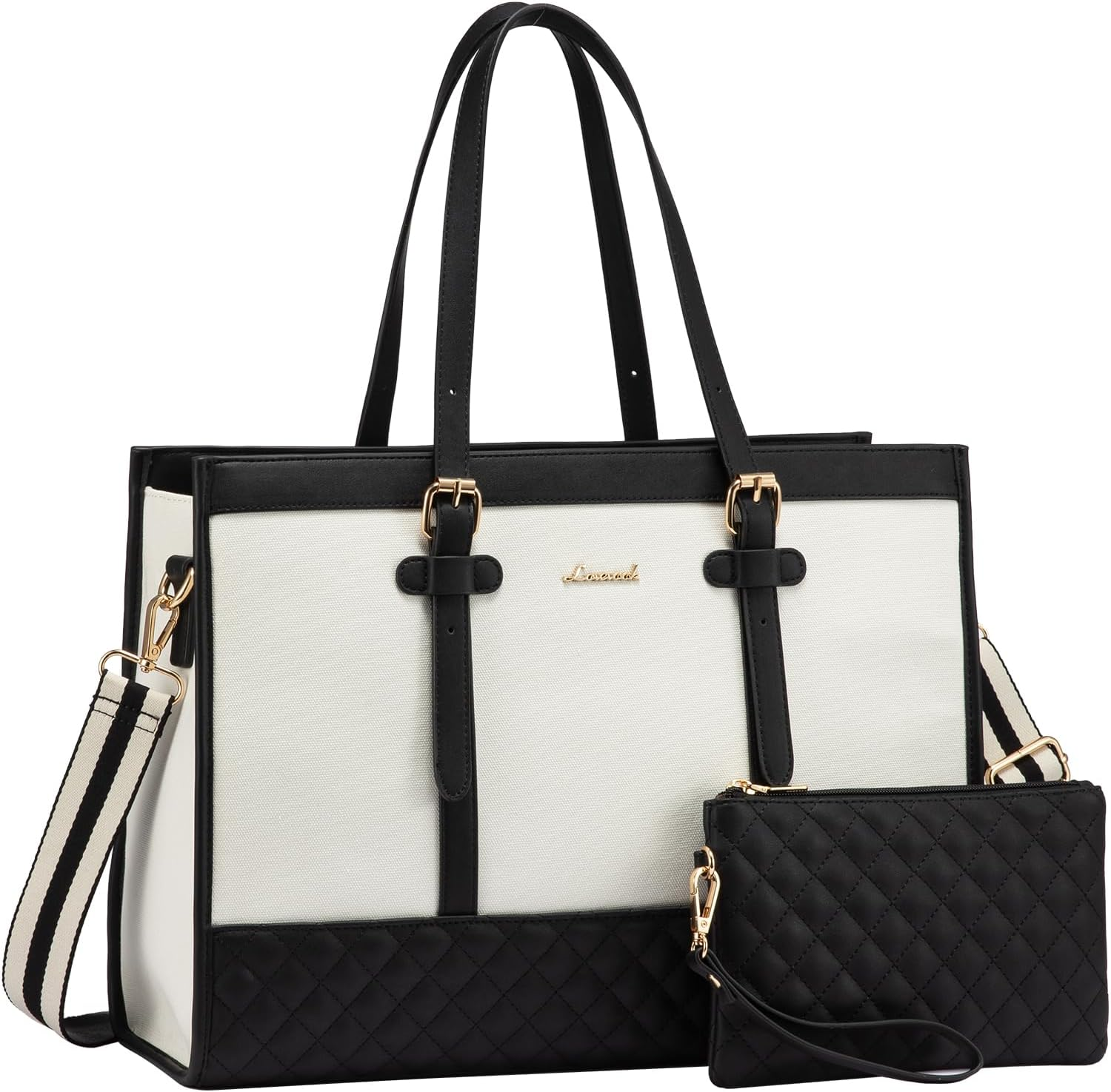 LOVEVOOK Laptop Bag for Women 15.6 Inch Canvas Laptop Tote Bag, Large Capacity Work Bag with Clutch Purse, Computer Bag Office Business Briefcase, Casual Handbag for Travel College Teacher School