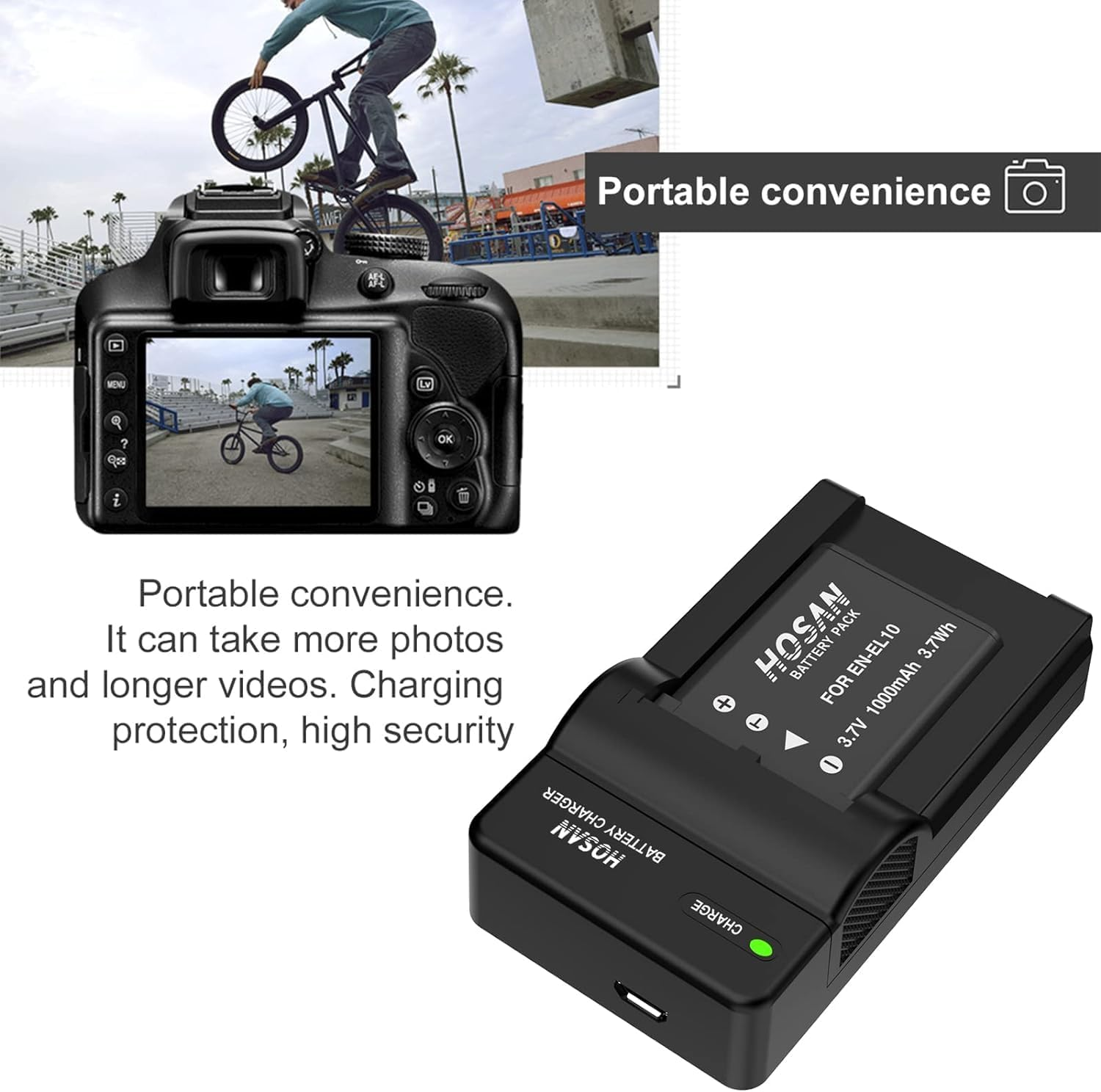 EN-EL10 Replacement Battery (2-Pack) and Portable USB Charger Kit for Nikon EN-EL10 for Nikon Coolpix S200 S210 S220 S230 S3000 S4000 S500 S510 S5100 S520 S570 S60 S600 S700 S80 image number 5