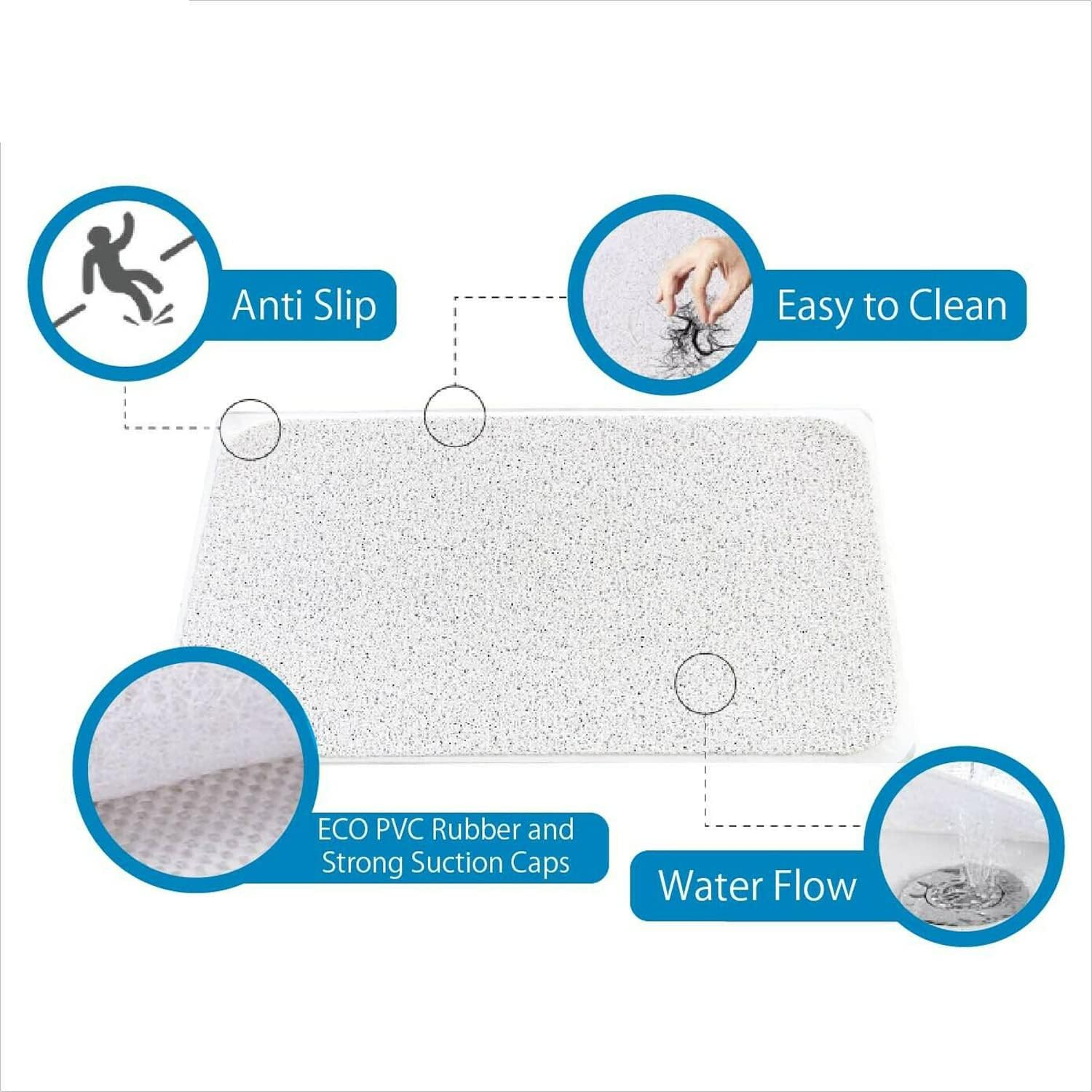 Non Slip Shower Mat, Mold Free Bath Mat with Water Drains - Comfort and Stability for Shower, Tub, Bathroom, by the Pool, Wet Indoor-Outdoor Areas (37X67Cm, White) image number 4