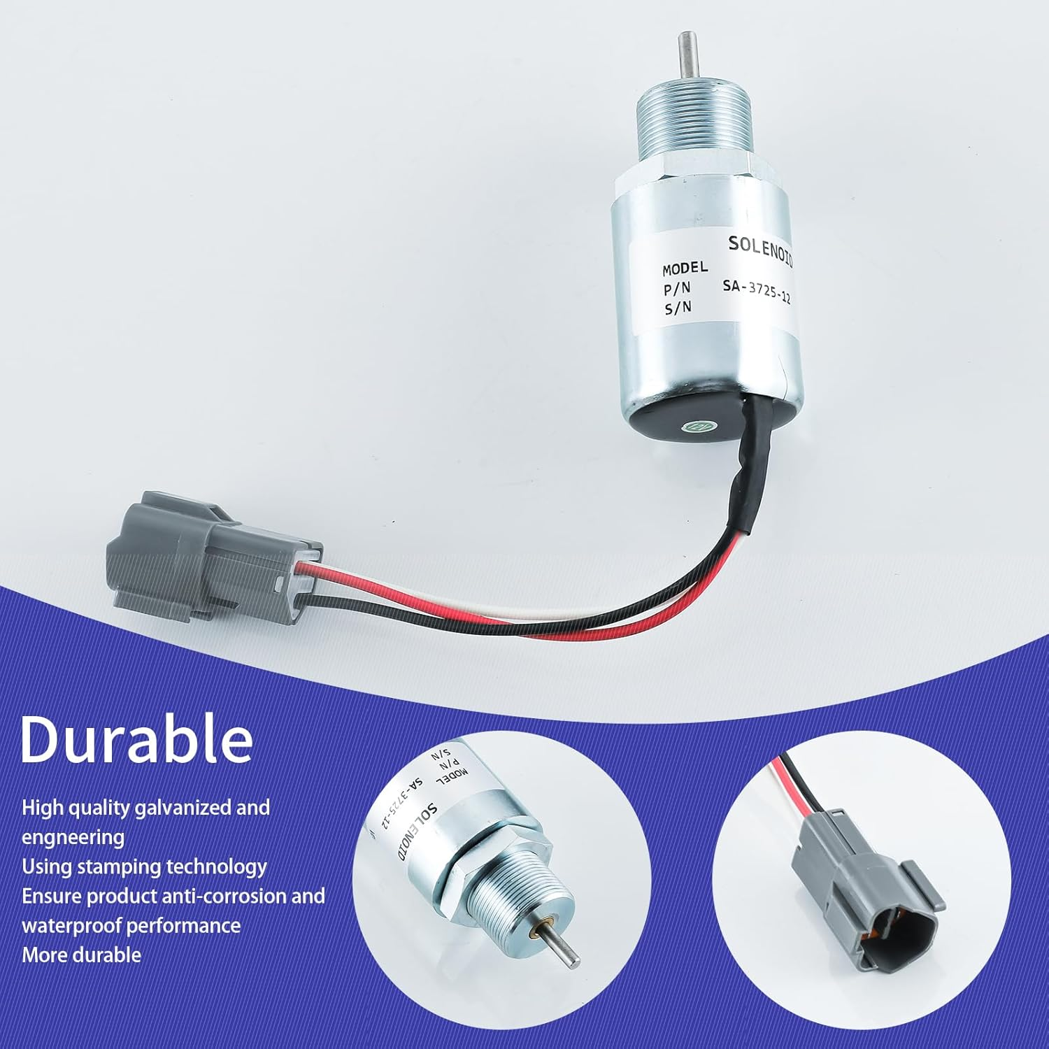 SA-3725-12 Fuel Shut off Solenoid 30A87-20402 for Mitsubishi L2E L3E S3L S4L Engine Volvo Excavator EC13 EC15 EC20 EC25 Mitsubishi Generator Mahindra Max 28 Tractor Stop Solenoid 12VDC image number 5