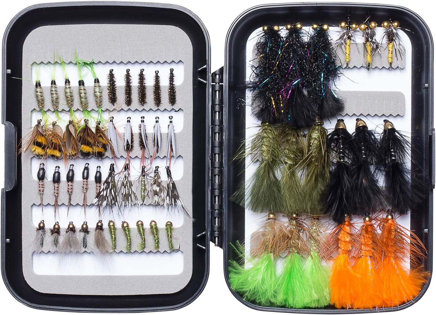 BASSDASH Fly Fishing Flies Kit Fly Assortment Trout Bass Fishing with Fly Box, 36/64/72/76/80/96Pcs with Dry/Wet Flies, Nymphs, Streamers, Popper