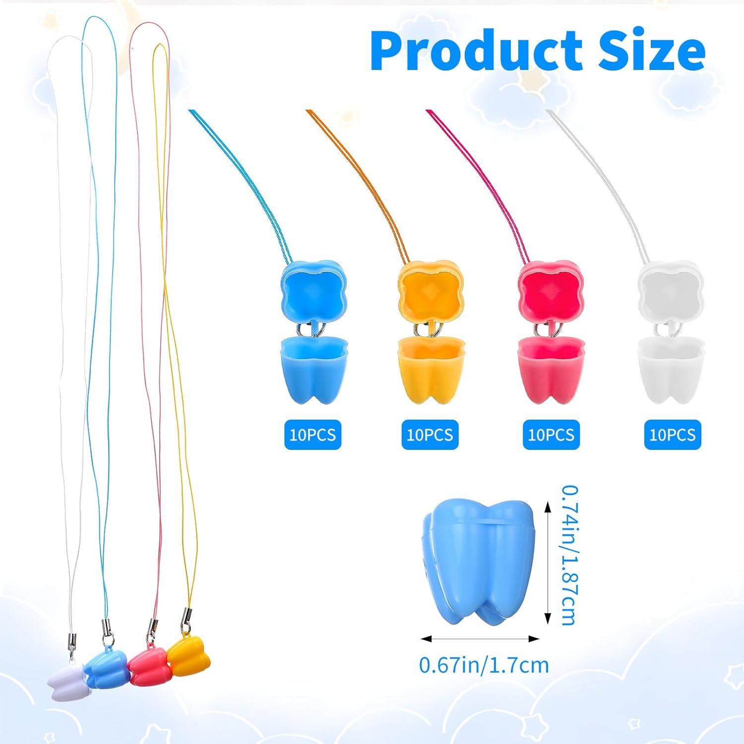 Tooth Saver Necklaces 40 Pcs Milk Tooths Storage Box Lost Teeth Necklace Tooths Fairy Bag Organizer Case Tooth Holder for Kids Teeth Party Supply Ornaments Accessories Keepsake Treasure image number 4