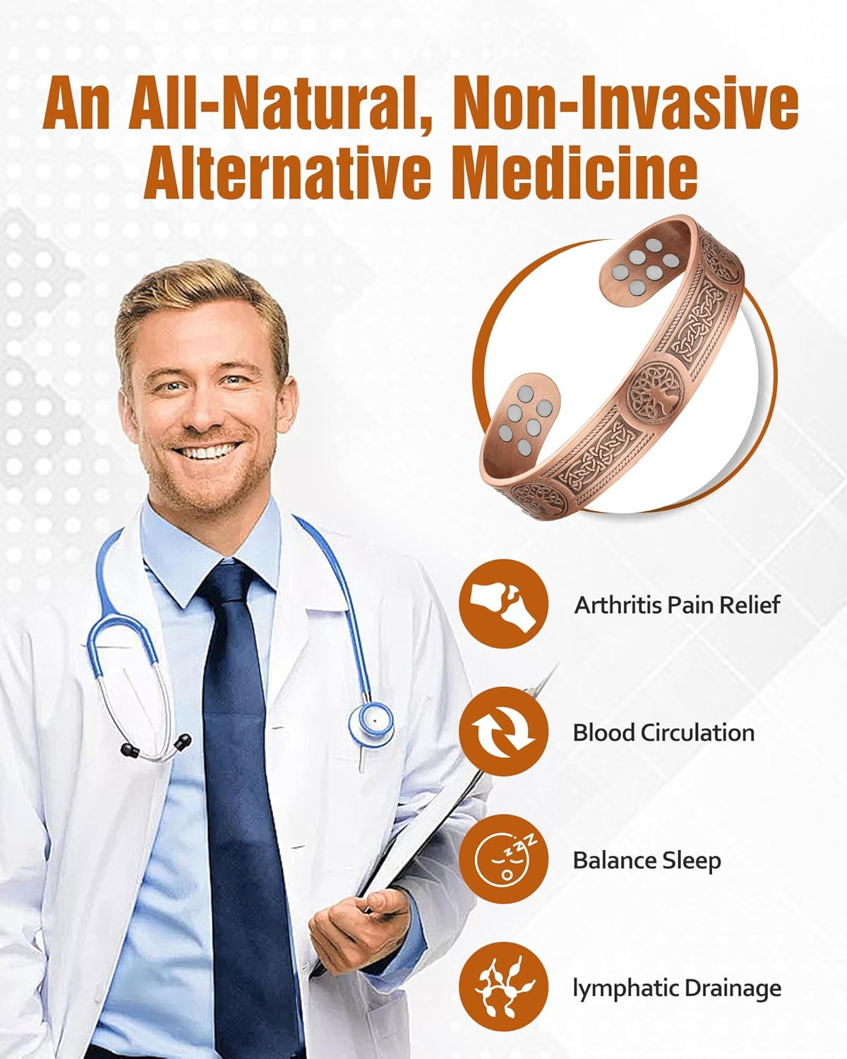 Copper Bracelet for Men, 18X Strength Mens Magnetic Copper Bracelets with 3,800 Gauss Magnets, 99.99% Pure Solid Copper, Copper Jewelry Gift image number 6