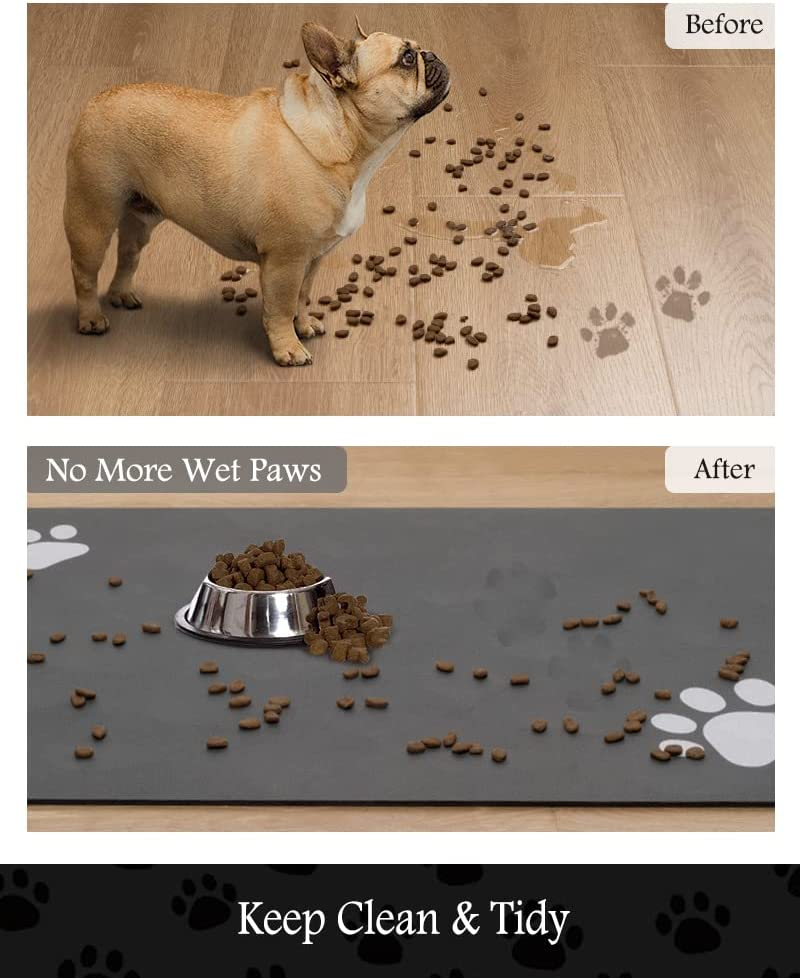 Pet Feeding Mat Dog Mat for Food and Water Dog Food Mat Cat Food Mat Pet Supplies (Dark Grey, 12"X19")