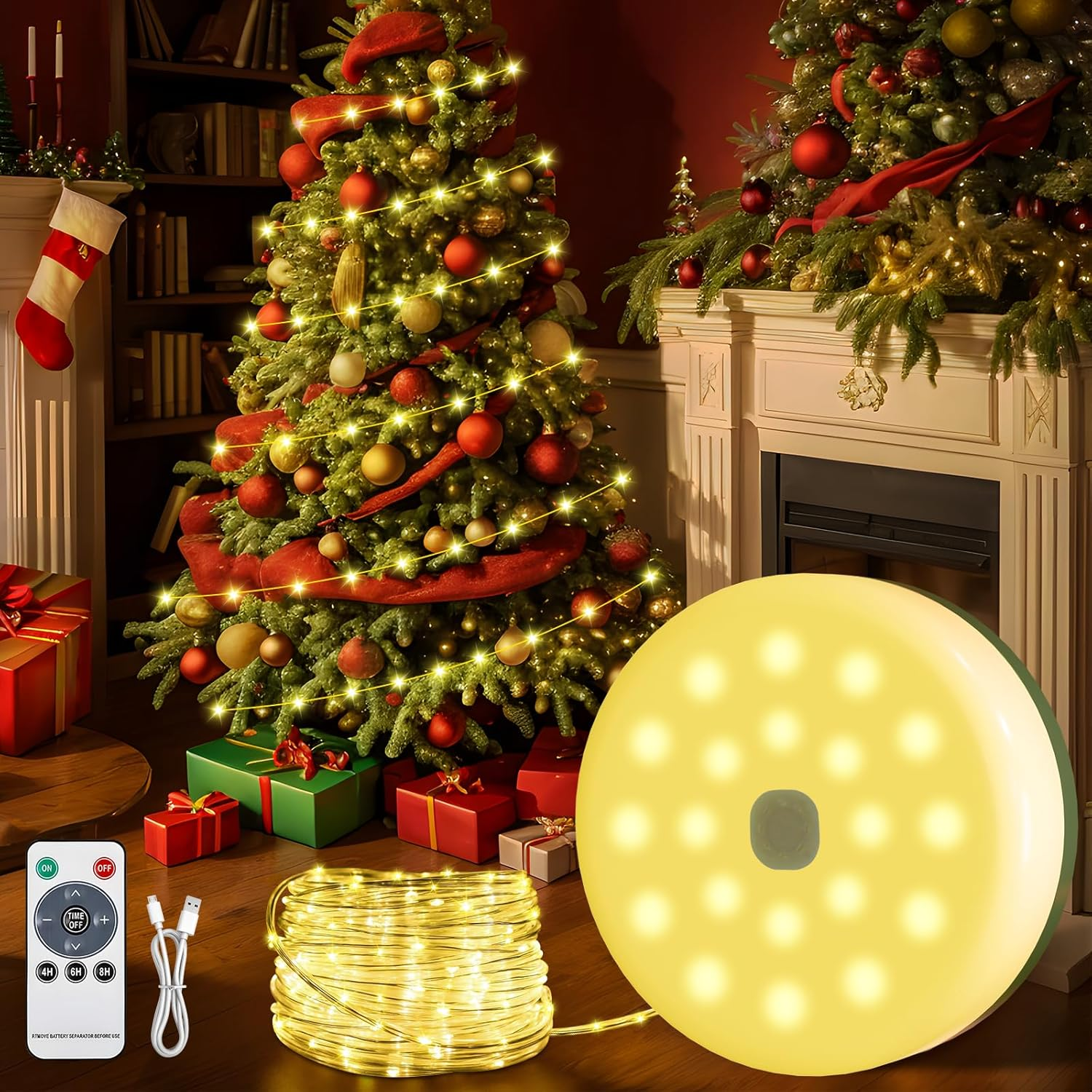 Camping String Lights, 10M Outdoor String Lights with Remote, USB Rechargeable Portable Camping Lights with 8 Lighting Modes for Garden Party Decorations Outdoor image number 1