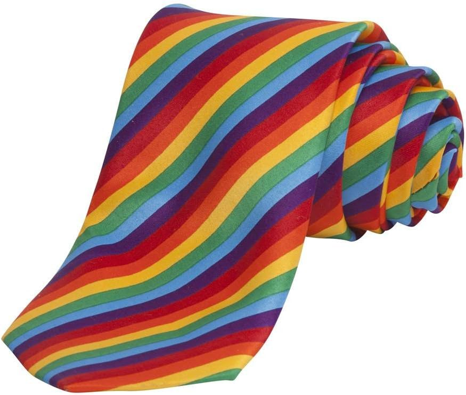 Rainbow Striped Thin Style Men'S Hand Made Neck Tie image number 1