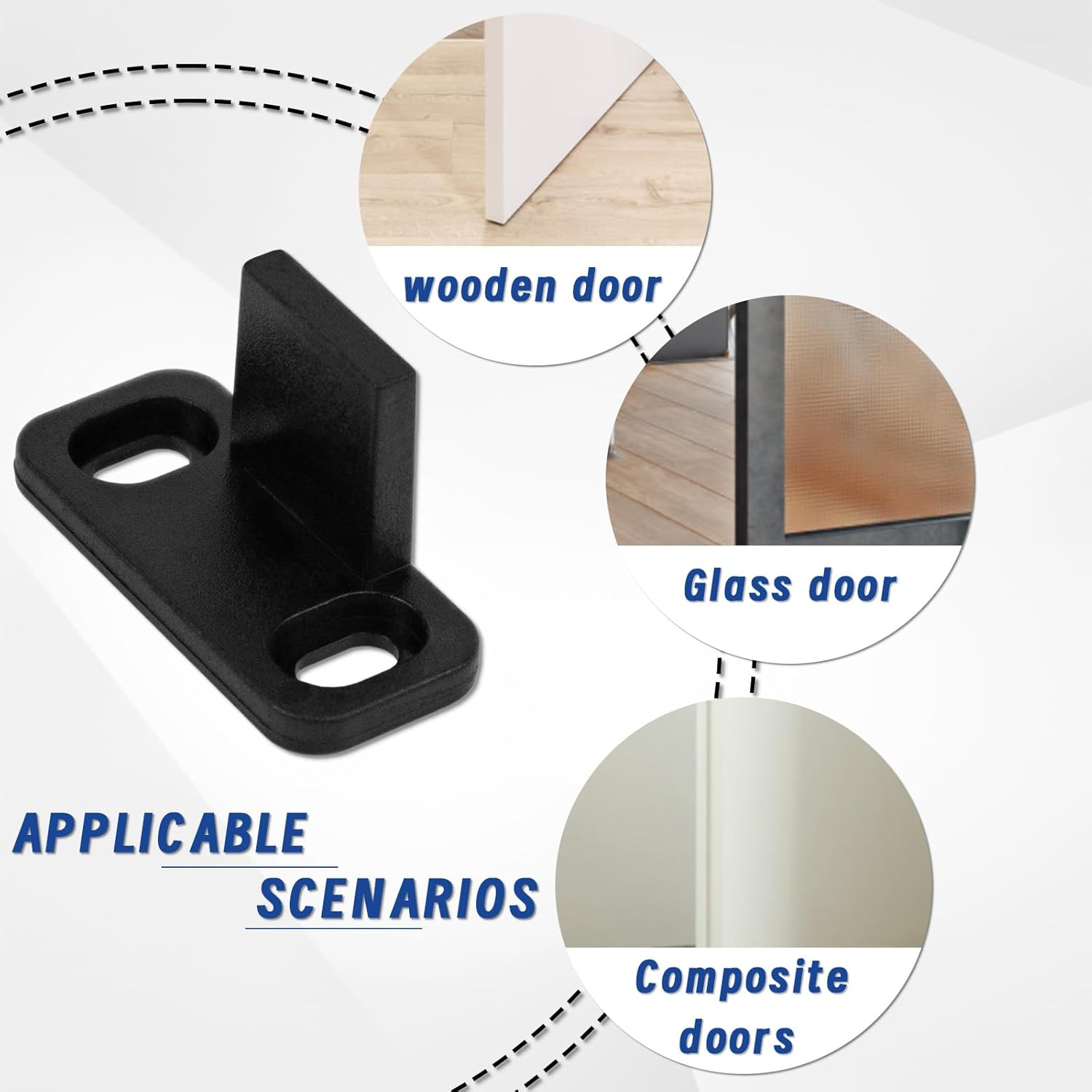 12 Pieces Sliding Barn Door Floor Guides Closet Hardware Plastic, Black Plastic Track Guide for Sliding Doors Including Pocket with Screws and Bypass, Adjustable L Shape Brackets for Sliding Doors image number 2