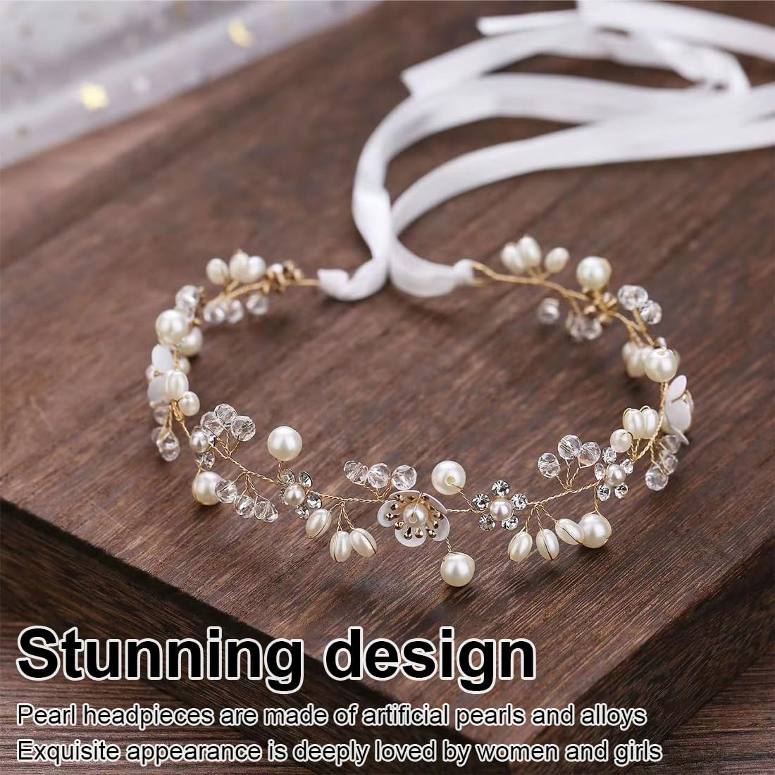 ZORVUJI Hair Accessories Communion Girls Flower Wreath Hair Children Wedding Hair Band Girls First Communion Beads Headband image number 4