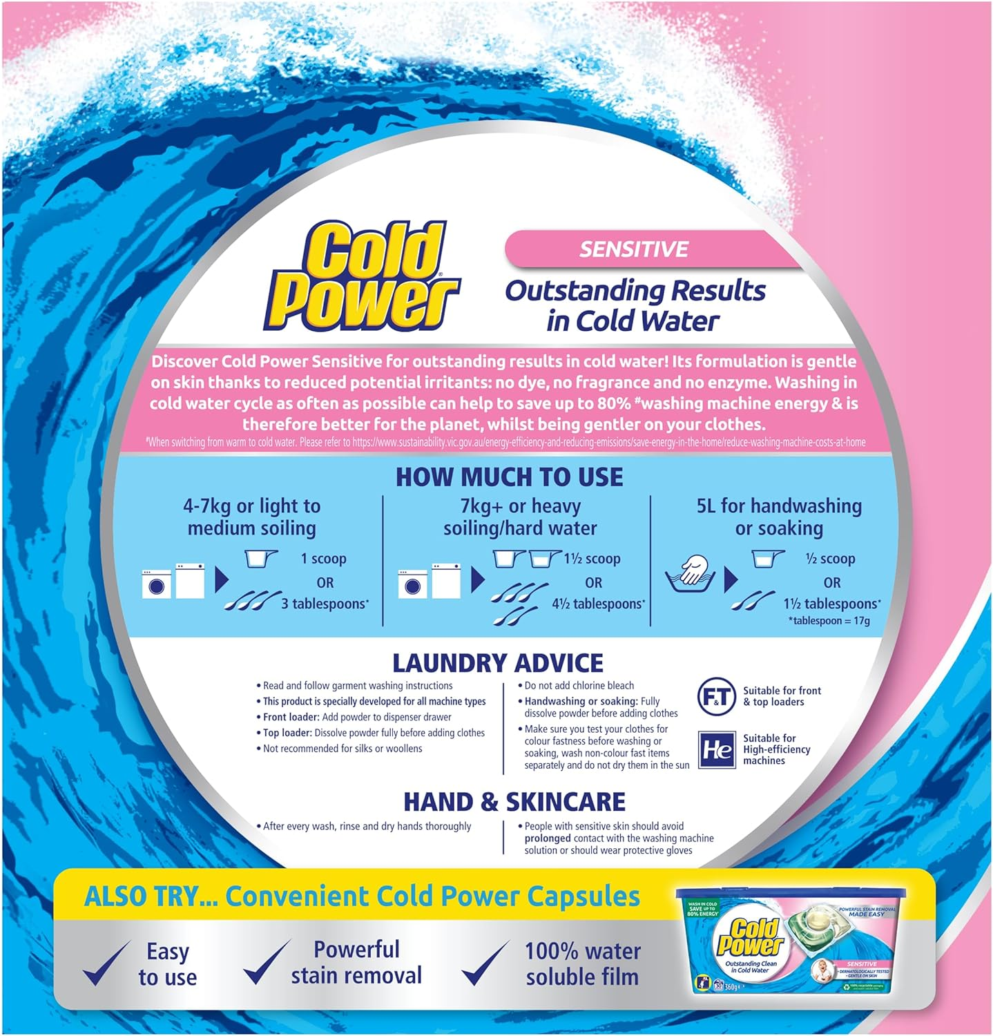 Cold Power Sensitive Pure Clean, Powder Laundry Detergent, 2Kg, Suitable for Front and Top Loaders image number 3