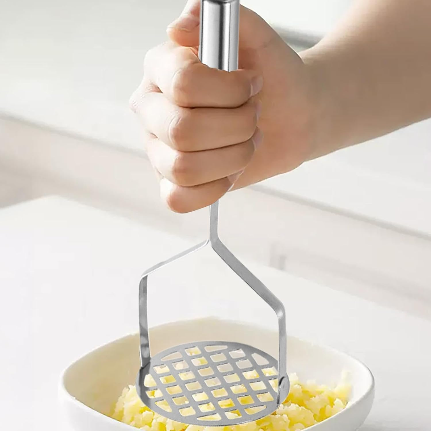 Potato Presser Masher - Food Grade Stainless Steel Baby Food Masher | Heavy-Duty Mashing Utensil Kitchen Gadget Manual Potatoes Ricer for Bean Vegetable Fruits Meat image number 6