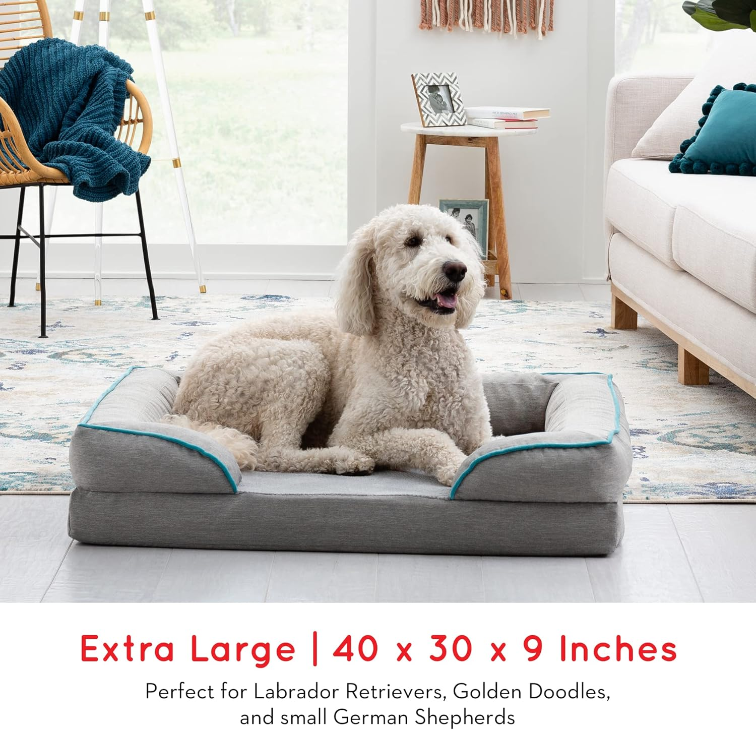 Brindle Orthopedic Memory Foam Pet Bed with Wrap around Bolster - Plush Dog and Cat Bed - Removable Velvet Cover image number 1