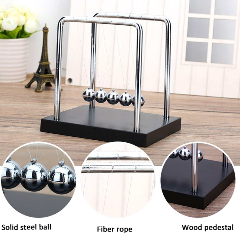 Newtons Cradle Ballsnewton'S Metal Balance Kids Toys with Black Wooden Base Science Kinetic Psychology Game for Office Stress Relief and Intelligence Development image number 6