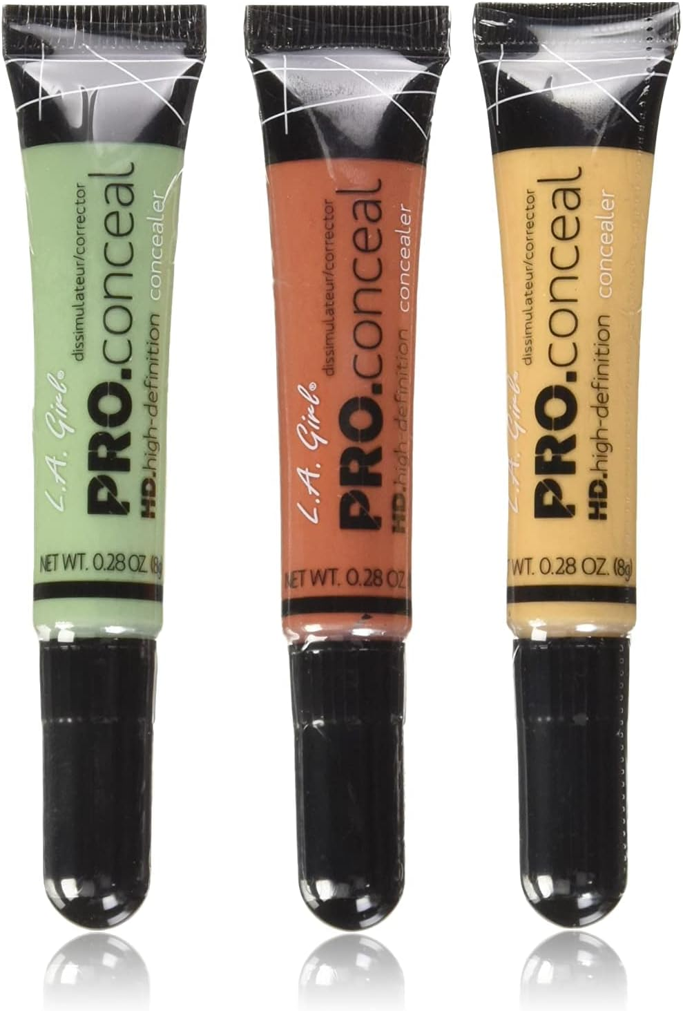 L.A. Girl Pro Conceal Set Orange, Yellow, Green Correctors, Pack of 3 (Bundle GC990+GC991+GC992-B)