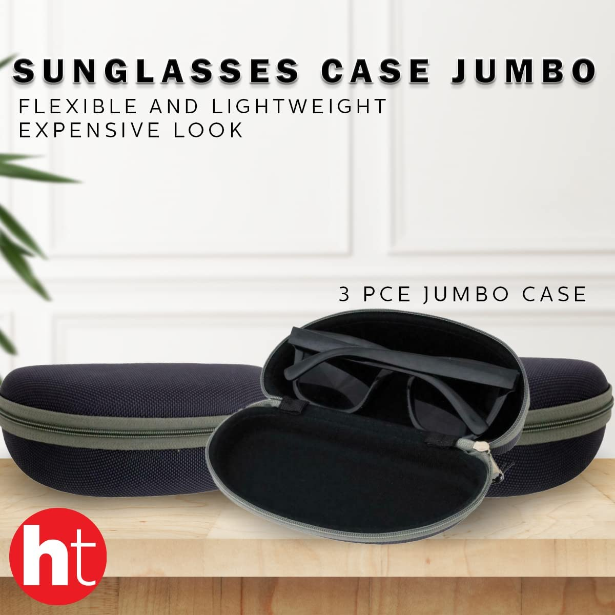3PCE Jumbo Sunglasses Case Portable Travel Zipper Eyeglasses Frame Glasses Cases image number 1