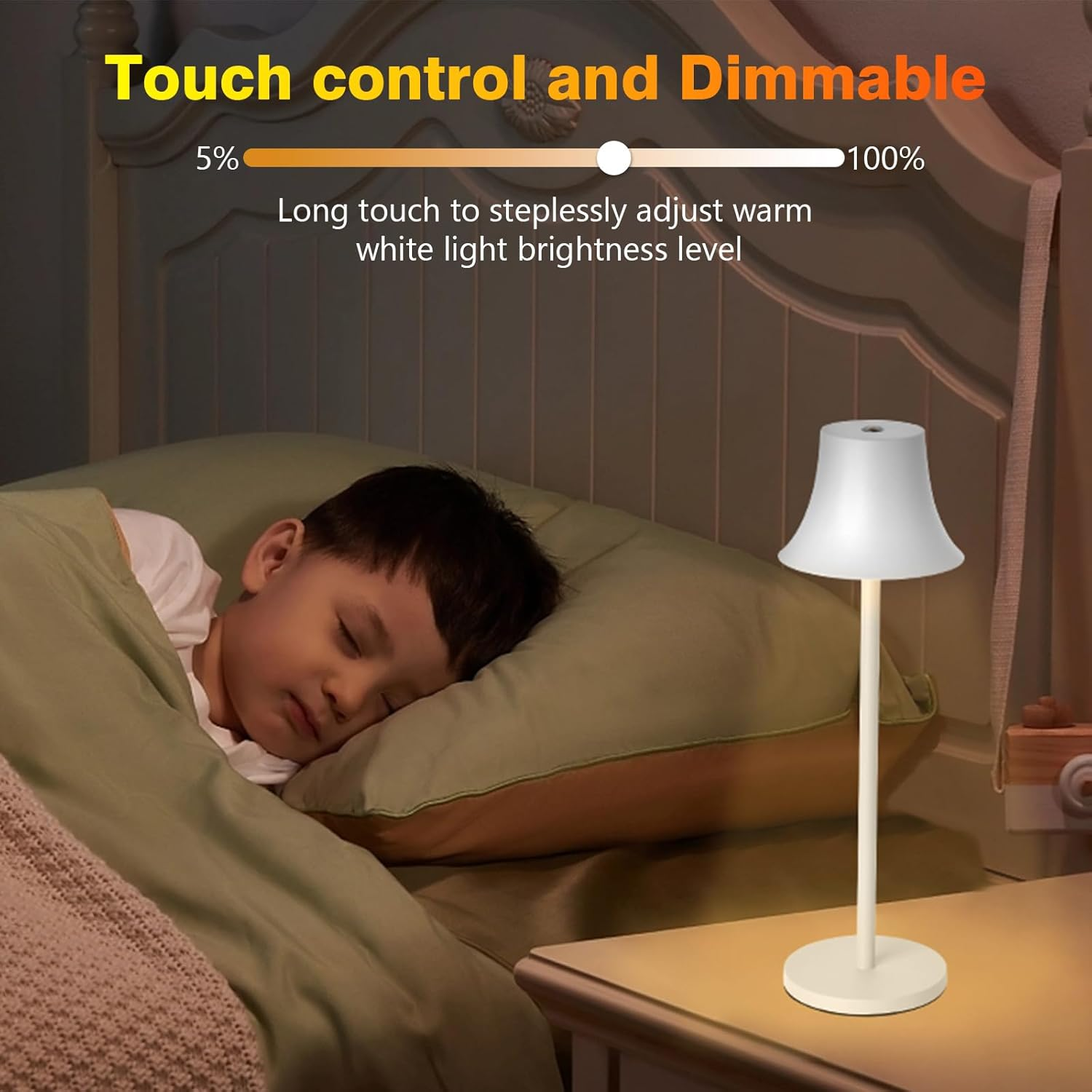 LED Table Lamp, Dimmable LED Battery Table Lamp Wireless, with 4000 Mah Battery, Rechargeable Table Lamp with USB, 3 Light Modes for Bedroom, Living Room, Dining Room, Bar, White Mini - Pack Of 1, White image number 2