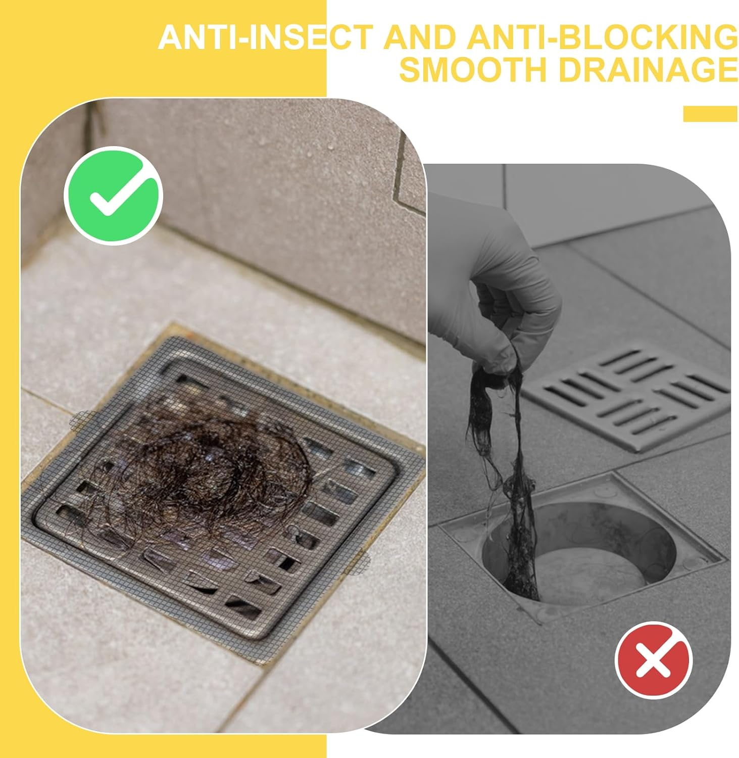 EFUTURETIME Pack of 40 Disposable Self-Adhesive Shower Drain Hair Catcher, 15 Cm X 15 Cm, Fibreglass Mesh Sticker for Shower Drain, Kitchen Bathroom against Drain Clogging image number 4