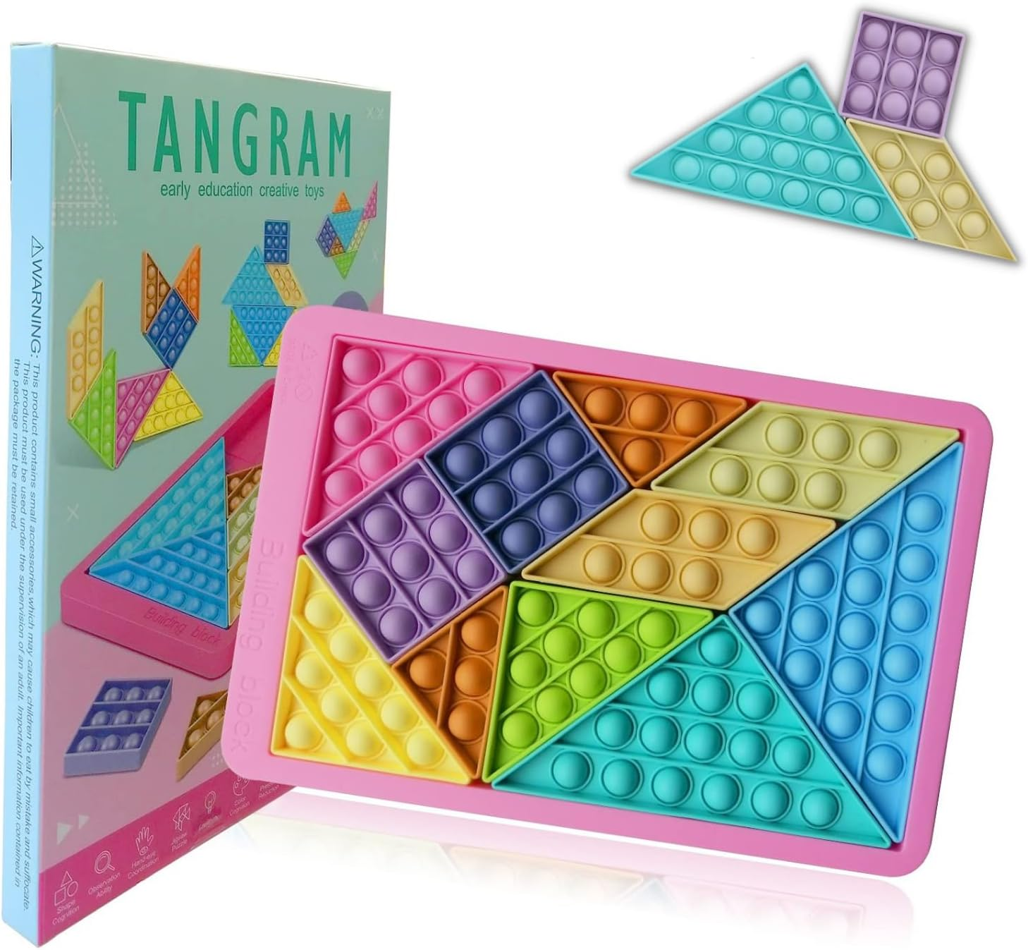 Pop Fidget Toys, 12Pc Puzzle Game Popit Sensory Toys for Learning, Pop It Board Fidget Games ,Focus Tools and Stress Relief Tetris Games for Girls Boys Kids Fridents image number 1