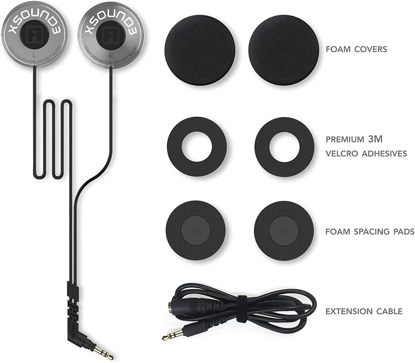 I a S U S Premium Audio Motorcycle Helmet Speakers Work with Most Helmet Comms with Earbud Ports - the Xsound 3 Drop in Helmet Headphones Speaker Kit Includes Accessories for a Quick Install image number 1