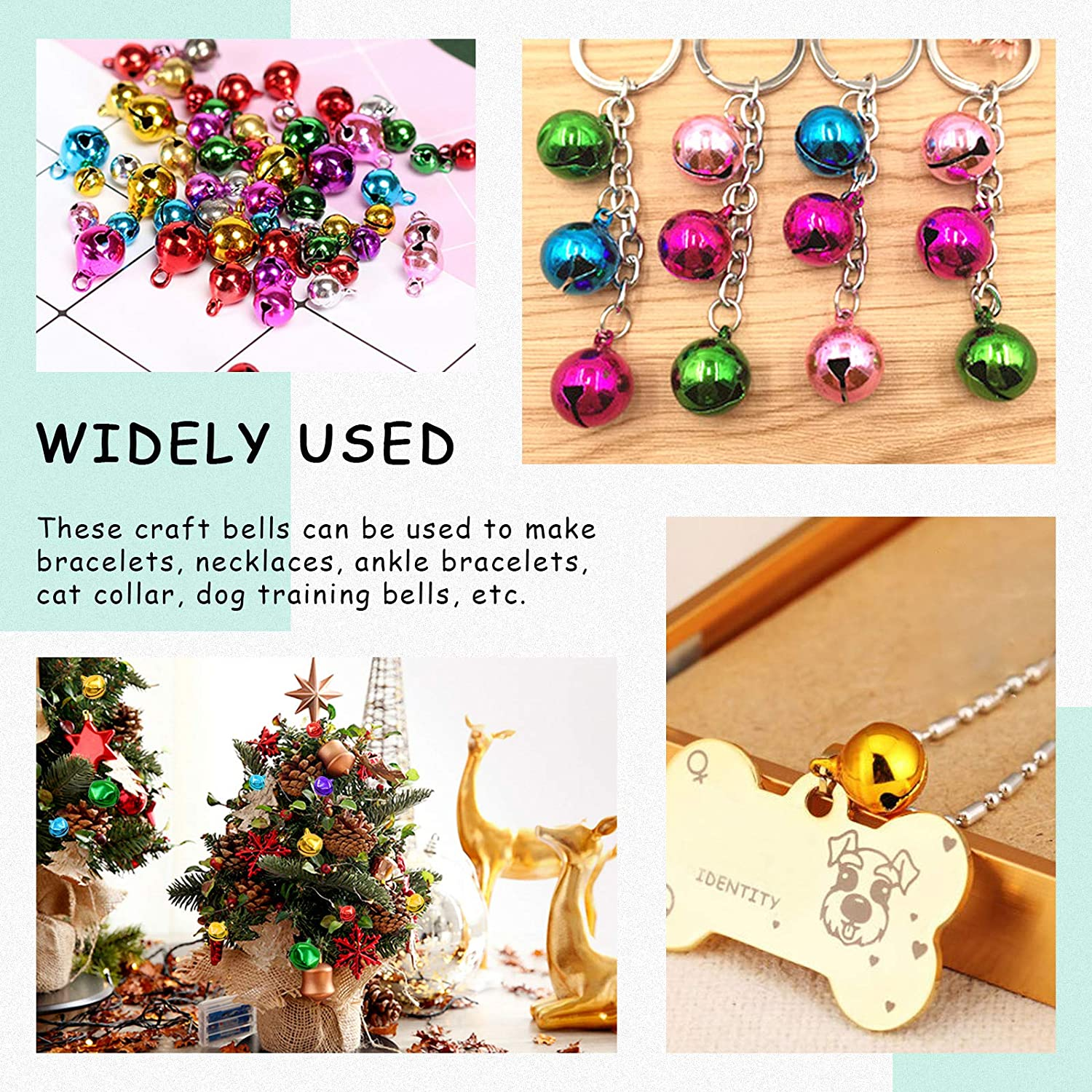 Swpeet 403Pcs Colorful 4 Sizes Christmas Jingle Bells Assortment Kit with 200M Gold Sliver Cord, Perfect for Christmas Party and Craft Decorations DIY image number 2