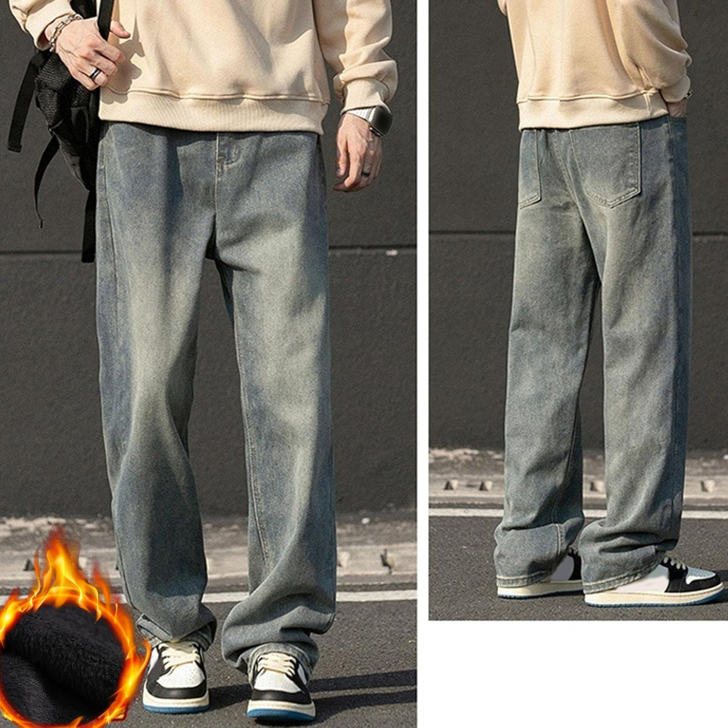 Jeshifangjiusu Men'S Comfort Baggy Jeans Hip Hop Classic Denim Pants Loose Fit Denim Jeans, Blue 3, L image number 1