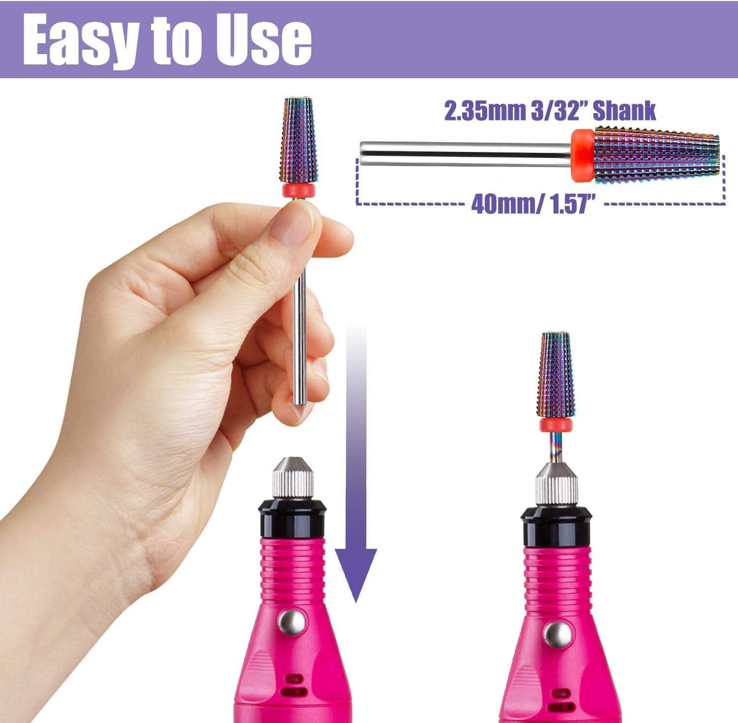 Yakamoz 5Pcs Nail Drill 5 in 1Bits Set, 2.35Mm Shank Carbide Tungsten Multifunctional Cuticle Drill Bits Electric Manicure Nail File Bit for Acrylic Nail & Manicure Pedicure image number 6