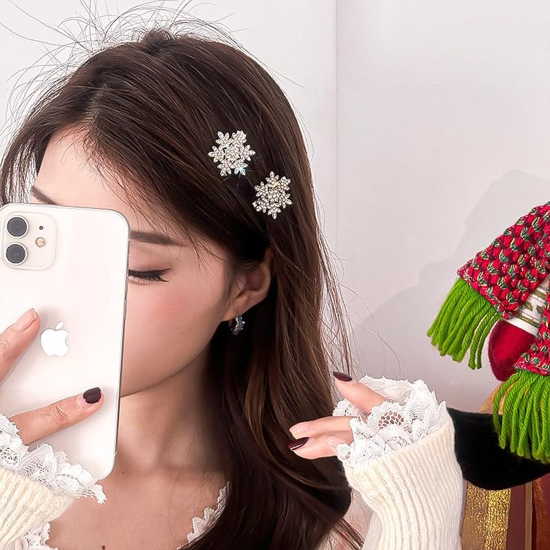 Fdsmall Snowflake Hair Clips Sparkly Rhinestone Snowflake Hair Clips Hair Clips Xmas Holiday Party Hair Pin Hair Clips Hair Accessories for Women (02)