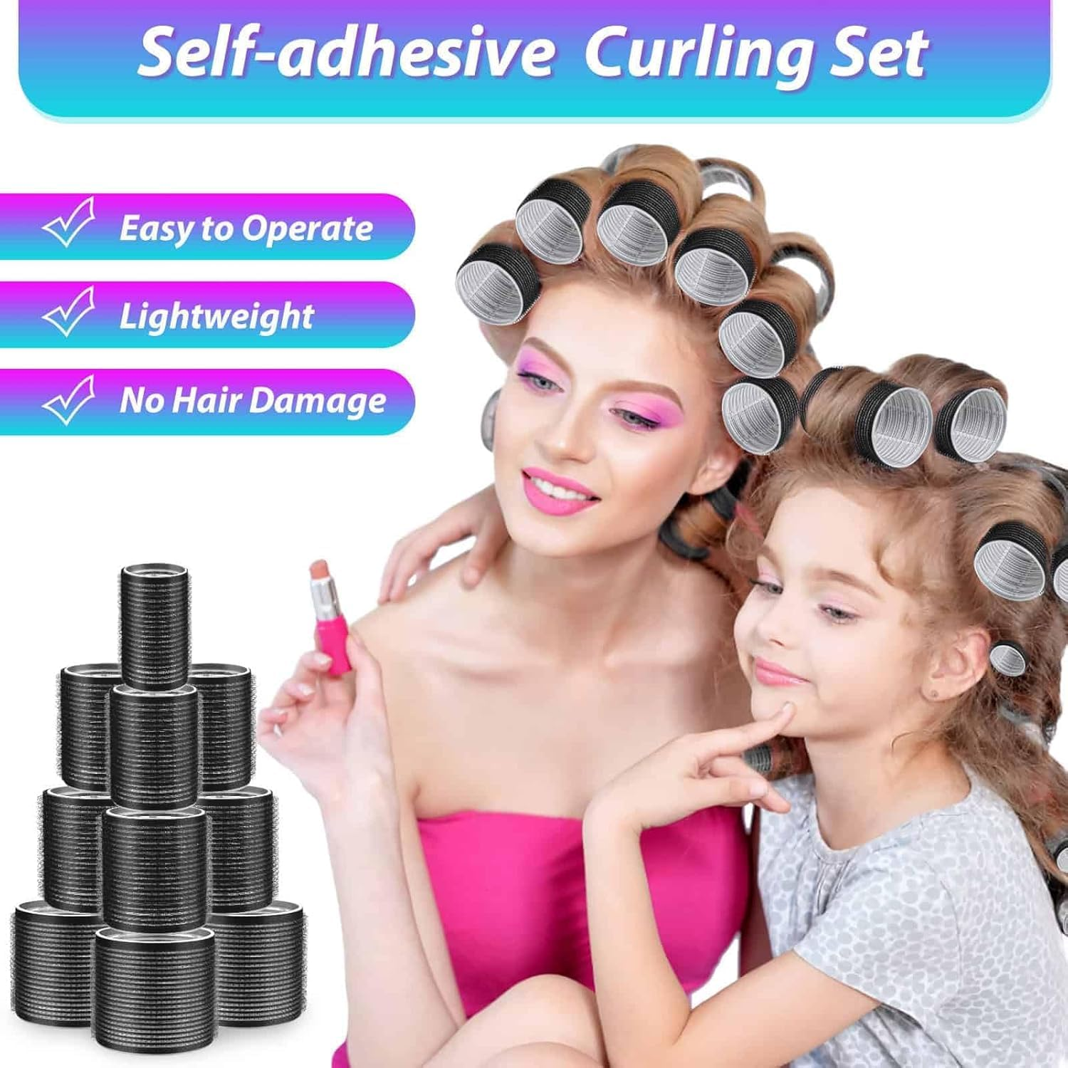 Curlers 48 Pcs Set with 24Pcs 4 Sizes (6 Jumbo/6 Large/6 Medium Rollers/6 Small Rollers) and 24 Pcs Clips for Long Medium Short Hair (Black) image number 3
