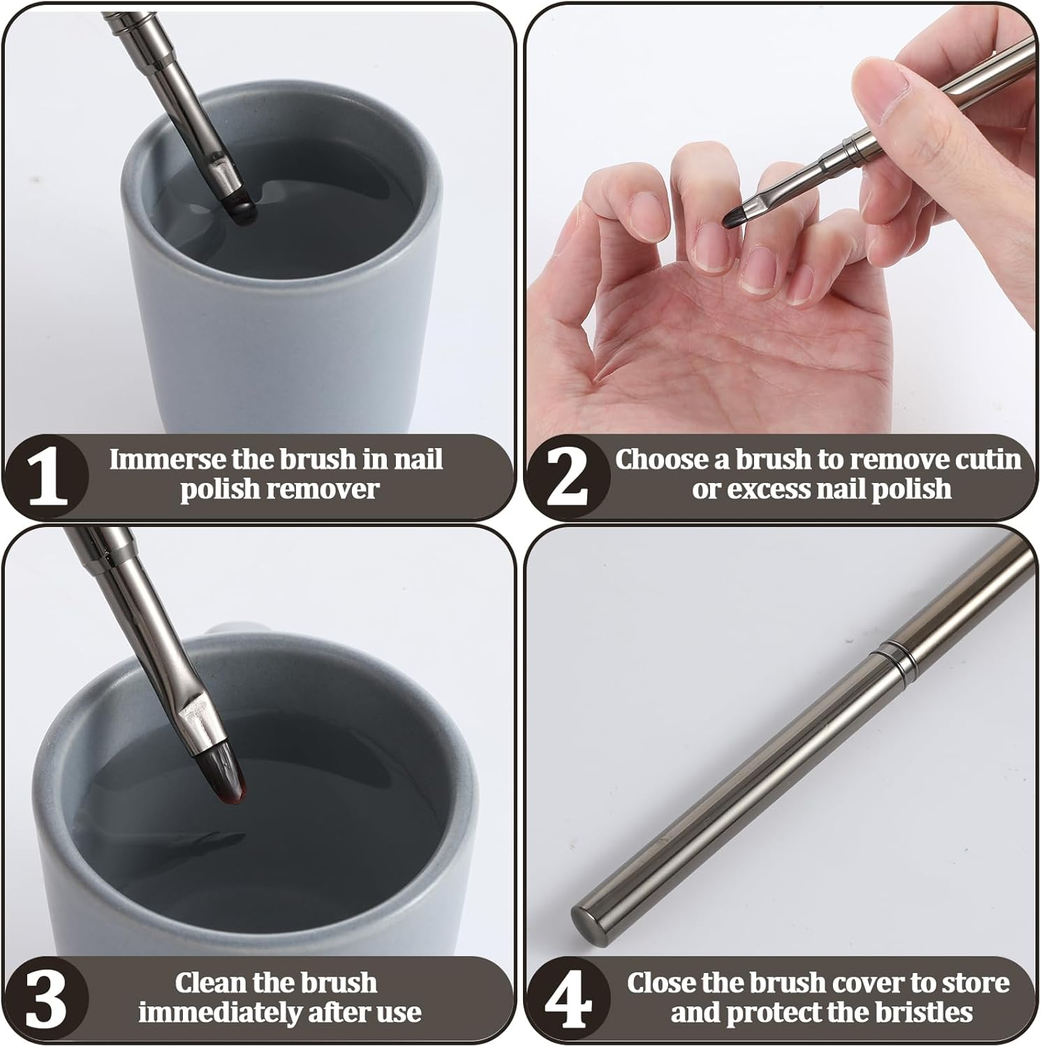 Nail Clean up Brushes, 3 PCS Acetone Resistant Nail Polish Remover Pen Painting Design with Flat/Oval/Fine Angled Gel Nail Brush, Nail Art Brush for Cleaning Nail Polish Mistake on the Cuticles(Brown) image number 1