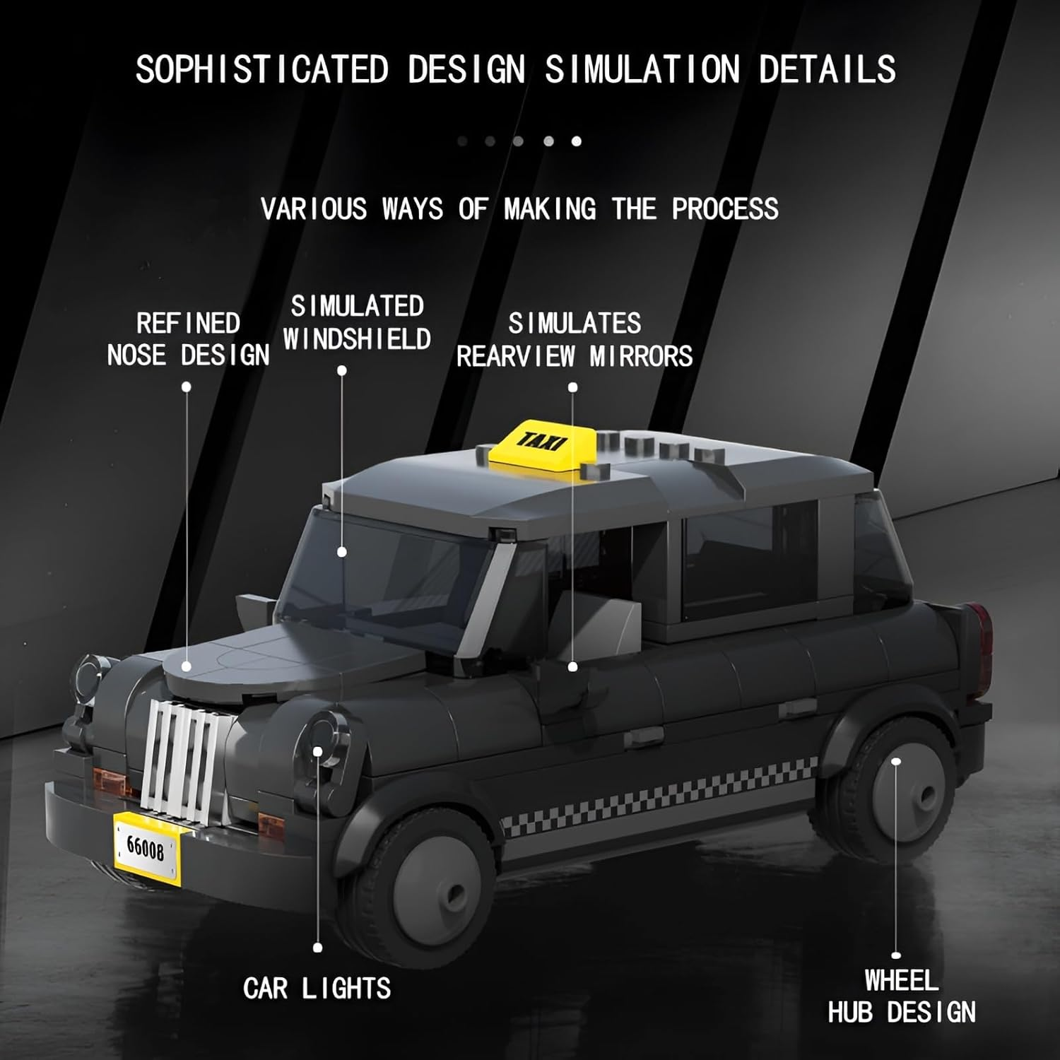 Technik British Taxi Building Blocks Set, 304 Pieces, Retro Taxi Clamping Blocks, Sports Car Toy Kits, Model Car Gift for Adults and Children, Compatible with L image number 6