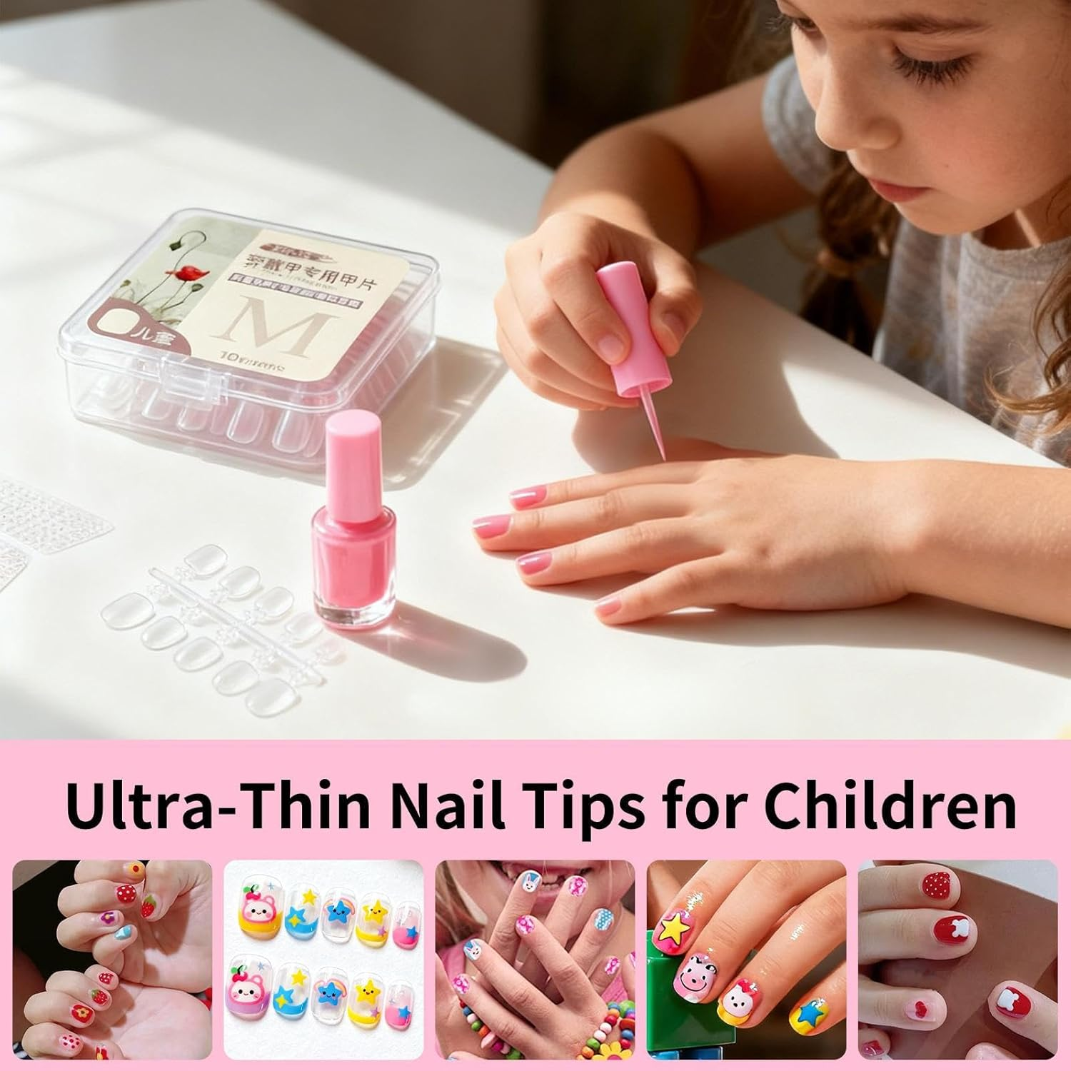 Rronnoy Kids Press on Nails | Reusable Manicure Supplies - Thin Artificial Nails for Kids,For Halloween Christmas Birthday Stage School Event Photography image number 5