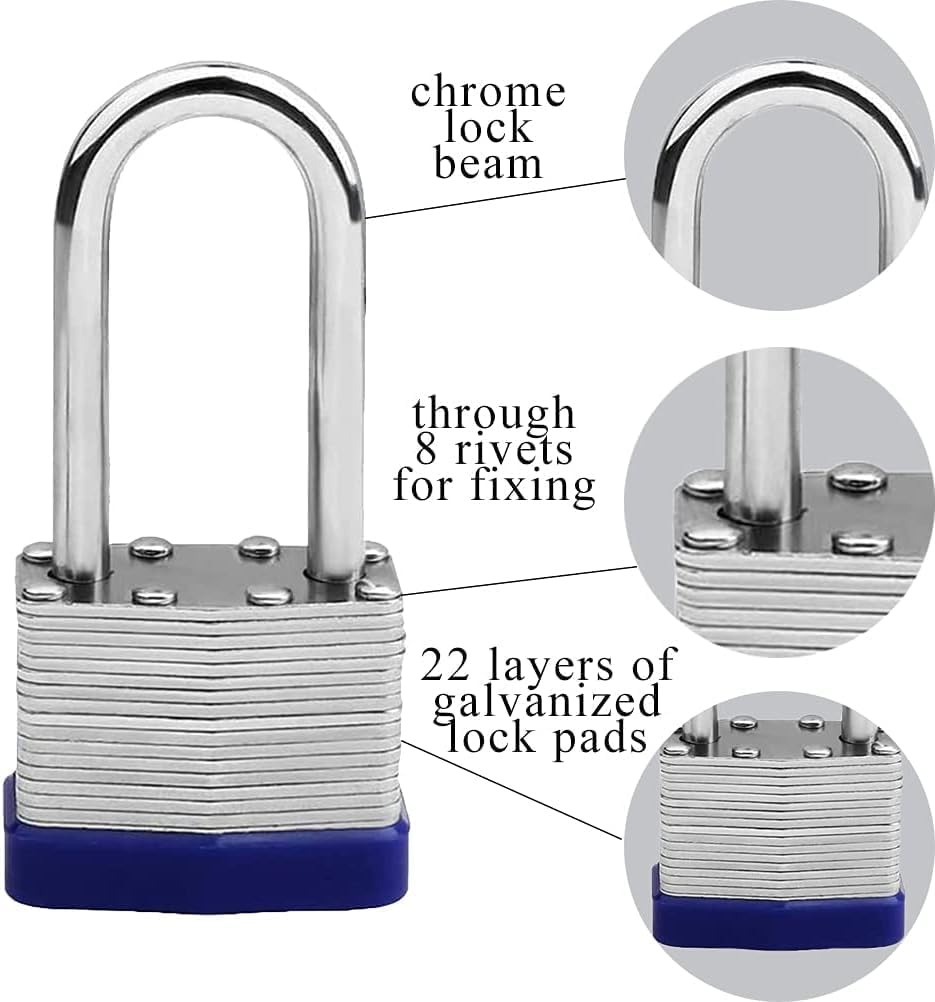 2 Pack Padlock with Keys, Betterjonny 40Mm Long Shackle Padlocks Outdoor Heavy Duty Pad Lock Weatherproof Locks Laminated Steel for Gym Locker School Garage Fence Shed image number 4