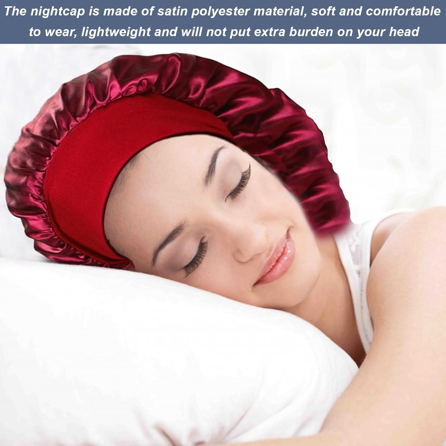 2Pcs Silk Hair Bonnet,Silk Bonnet for Sleeping,Satin Hair Bonnet,Silk Hair Wrap for Sleeping,Satin Bonnet, Extra Large Sleeping Hat for Women(Black，Red) image number 5