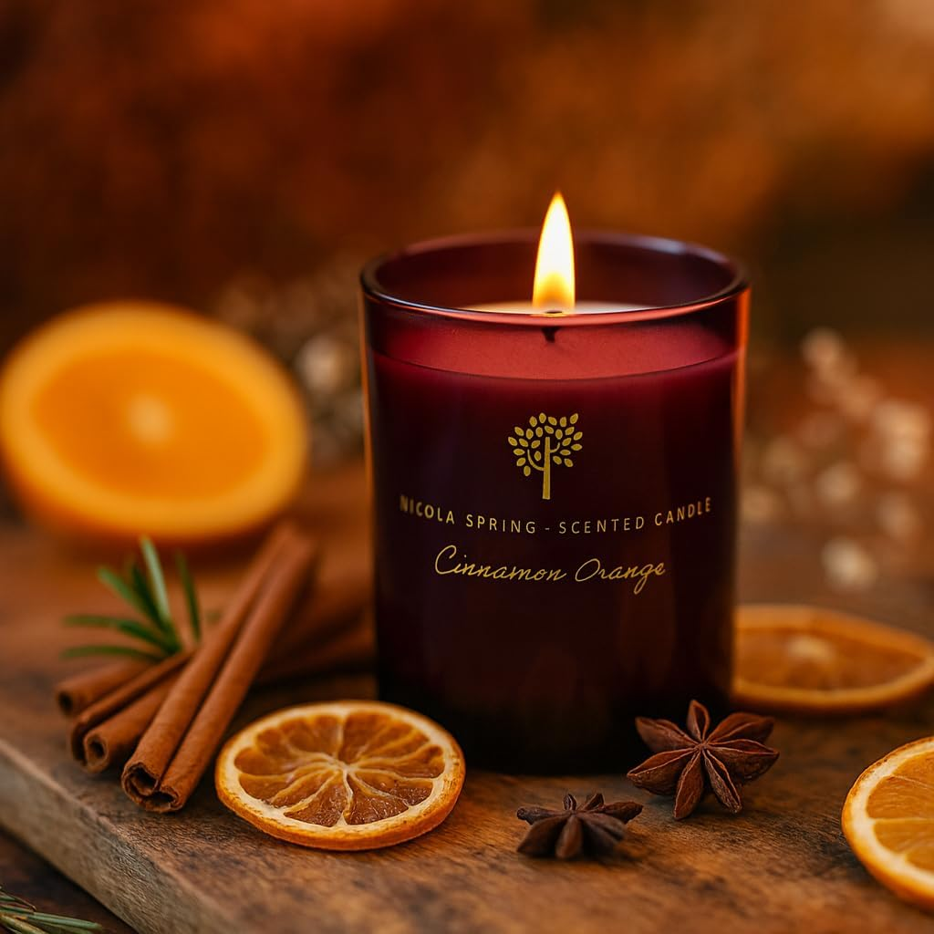 Nicola Spring Cinnamon & Orange Scented Candle - 130G - Natural Soy Wax 21 Hour Burning Time Small Candles Relaxing Fragrance Gift Set Aromatherapy Candle image number 2