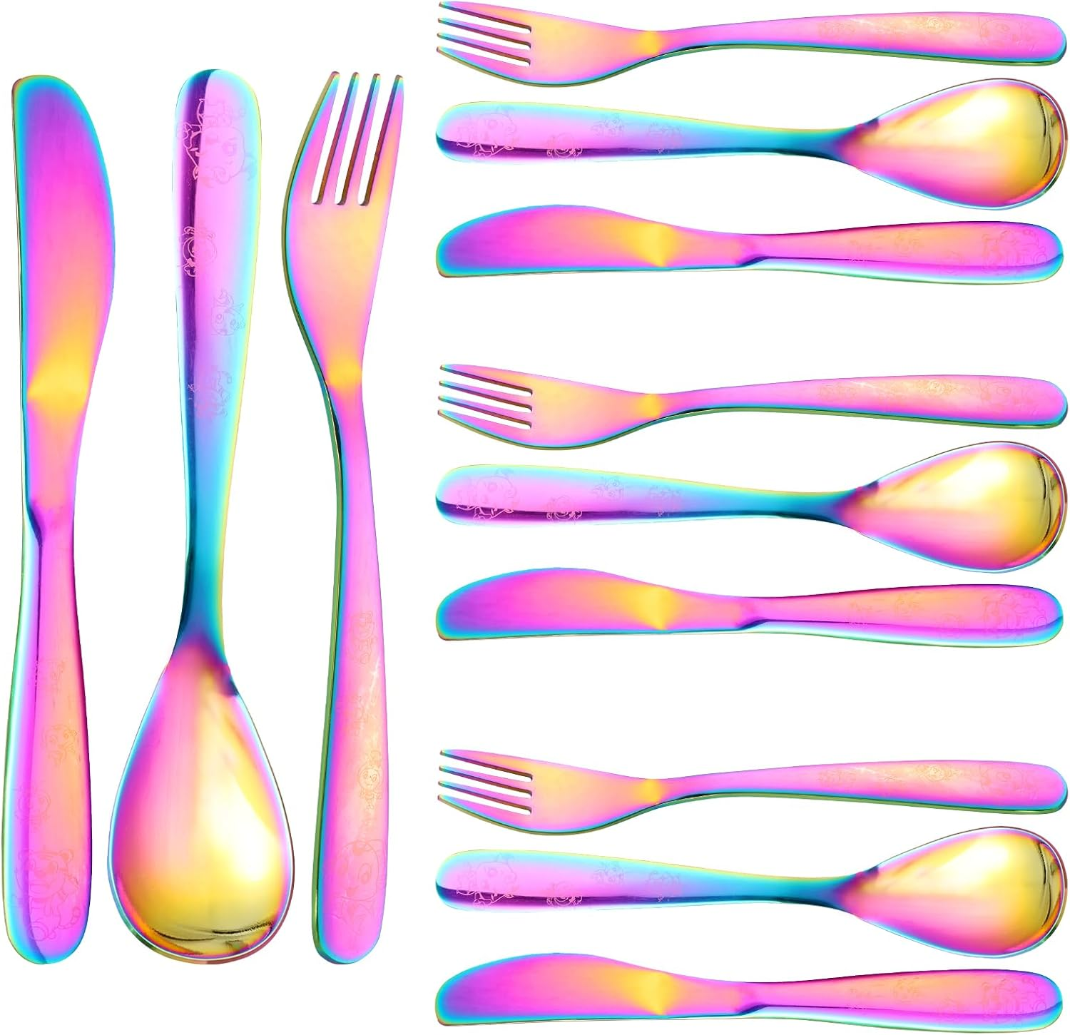 12 Pcs Stainless Steel Toddler Utensils Set Cartoon Kid Silverware Set Mirror Polished Child Knife Fork and Spoon Kit Tableware Flatware Kit Dishwasher Safe for Kids (Silver)