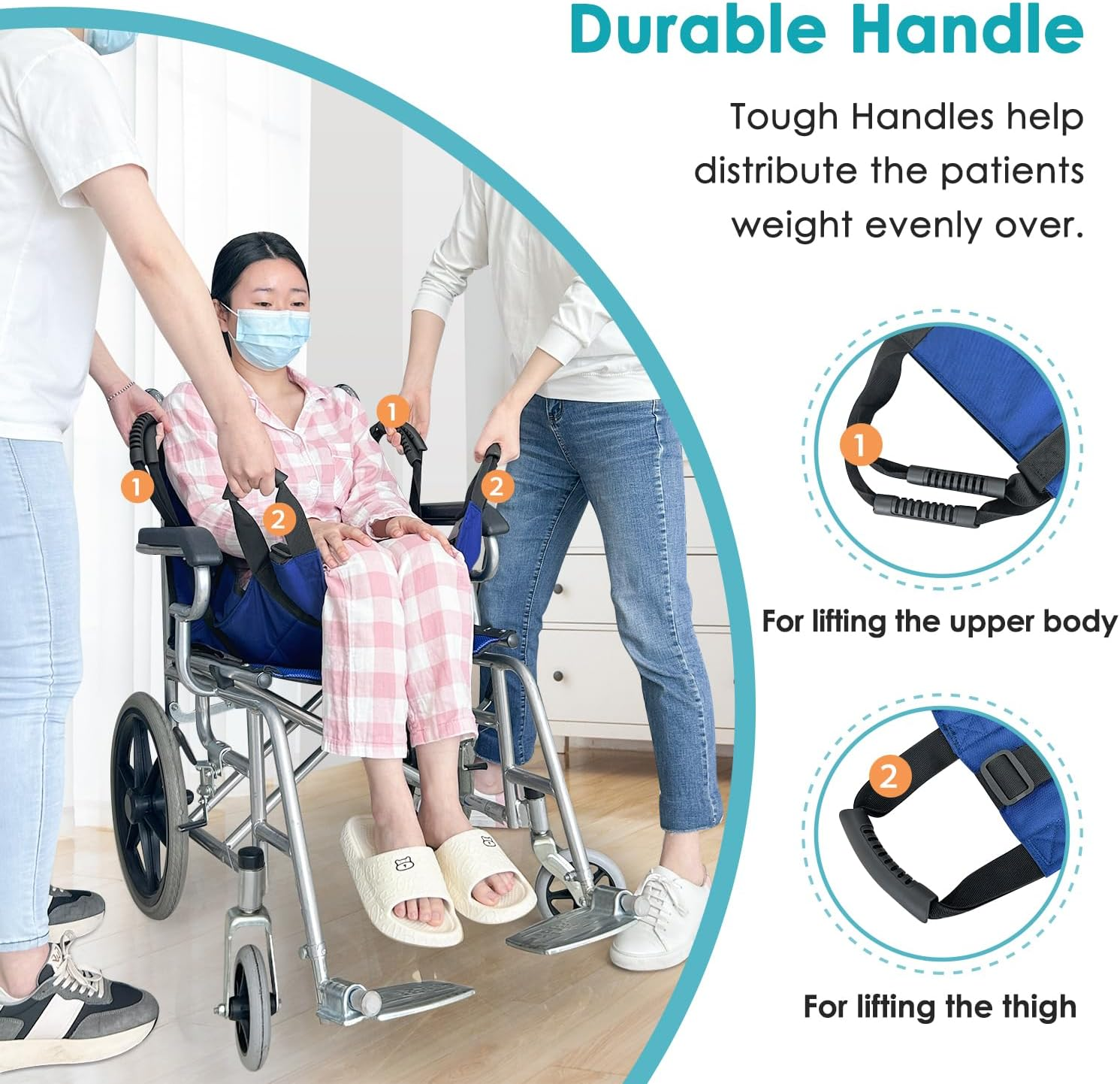 Patient Lift Stair Slide Board Transfer Emergency Evacuation Chair Wheelchair Belt Safety Full Body Medical Lifting Sling Sliding Transferring Disc Use for Seniors,Handicap (Blue - 4 Handles) image number 3