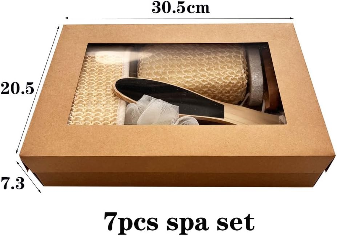 JCBCKJ 7 Bathing and Scrubbing Tools, Bath Gift Box Gift Four-Piece Set of Bath Towels, Bath Brushes, Grinding Stones, Sisal Bath Flower Set