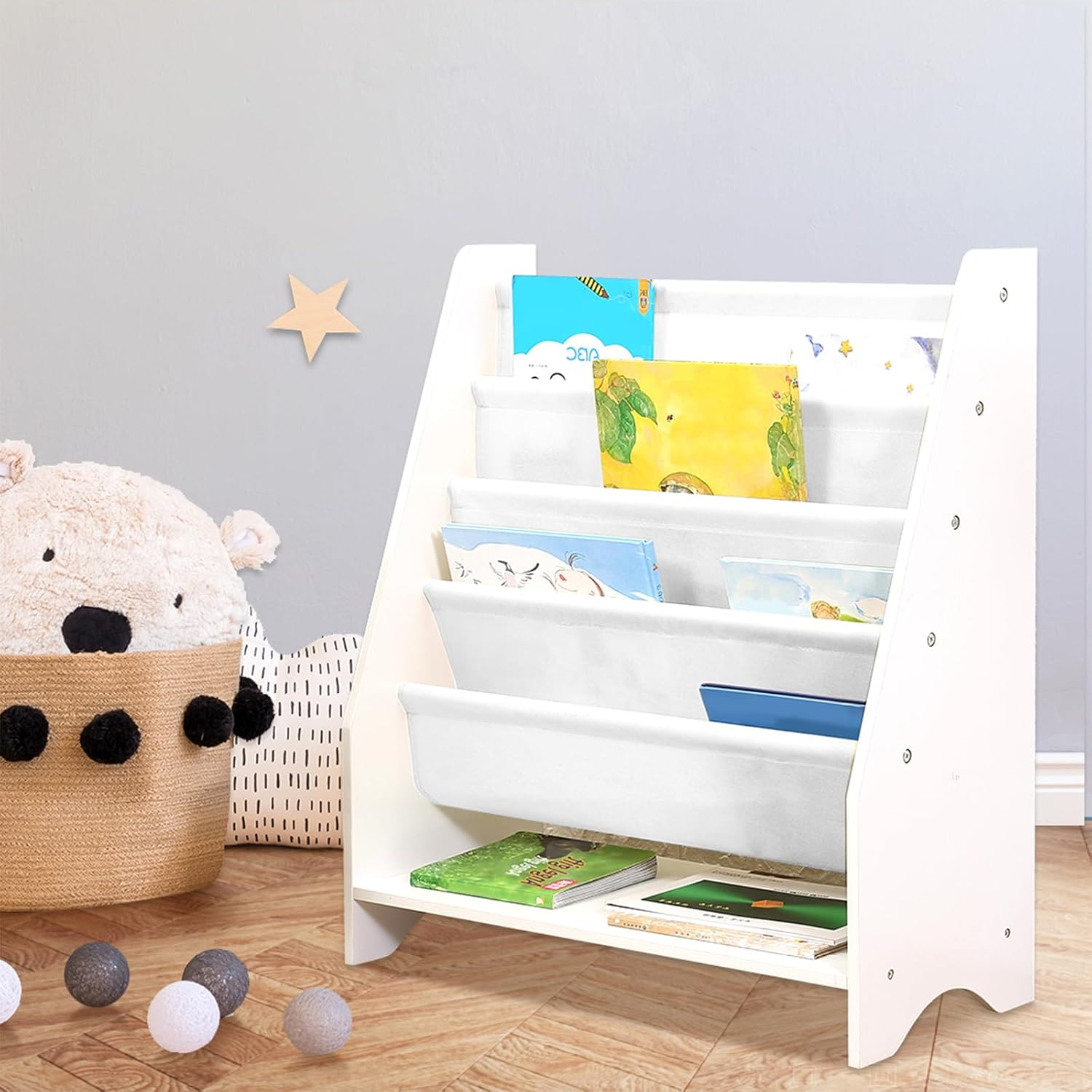 Bopeep Kids Bookshelf, 5 Tiers Storage Book Shelf Bookshelves Corner Wall, Kids Bookshelf Magazines Stand, Toy Bookcase Rotating Display Shelves, Magazine Rack,Home Kindergarten Furniture image number 3
