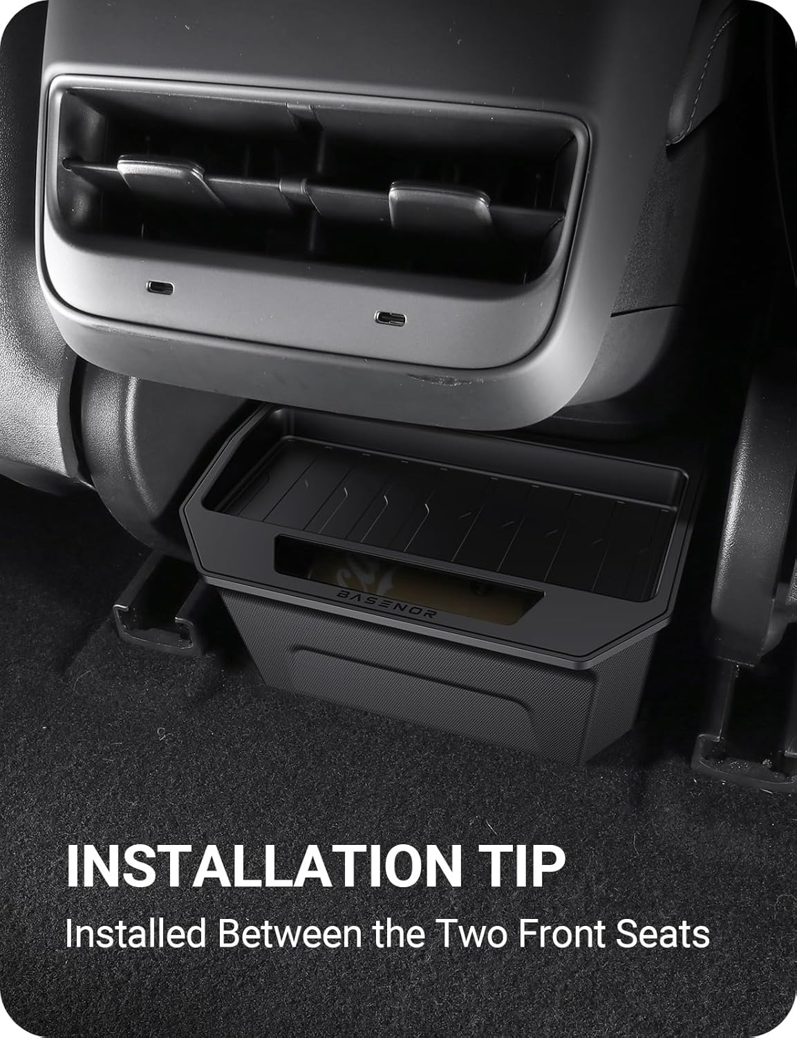 BASENOR 2017-2023 Tesla Model 3 Rear Center Console Organizer TPE Backseat Storage Box with Lid Cover Rear Middle Bin 2Nd Row Seat Organizer for Model 3 Interior Accessories Gen 2 image number 1