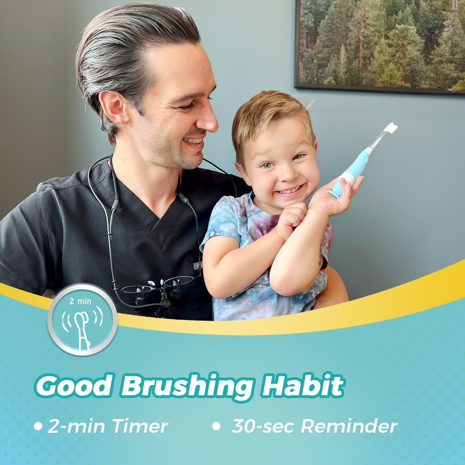 Papablic Toddler Sonic Electric Toothbrush for Ages 1-3 Years, Baby Electric Toothbrush with Cute Dino Cover and Smart LED Timer, 4 Brush Heads (Debby)