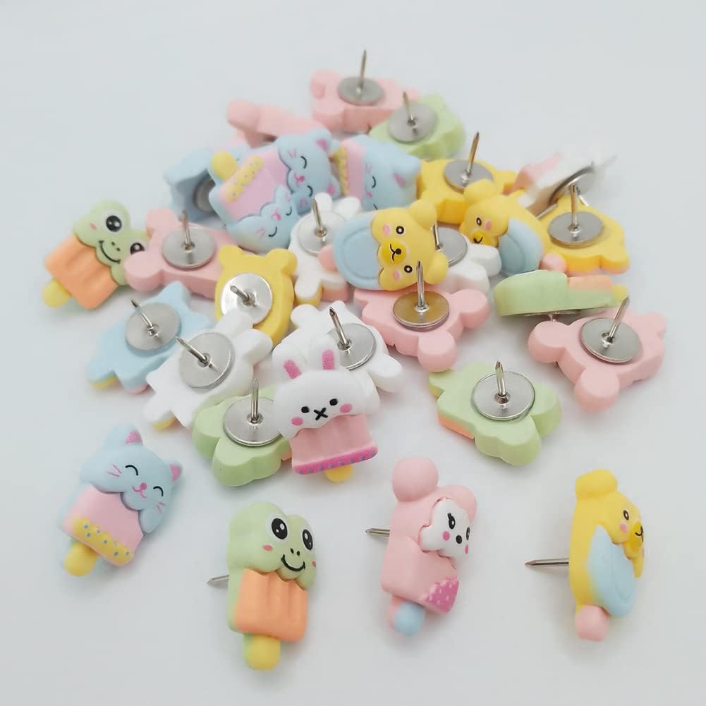 30 Pcs Ice Cream Push Pins Cute Frog Pushpins Mini Decorative Thumbtacks Animal Drawing Pins for Photo Notes Map Bulletin Board Office Supplies