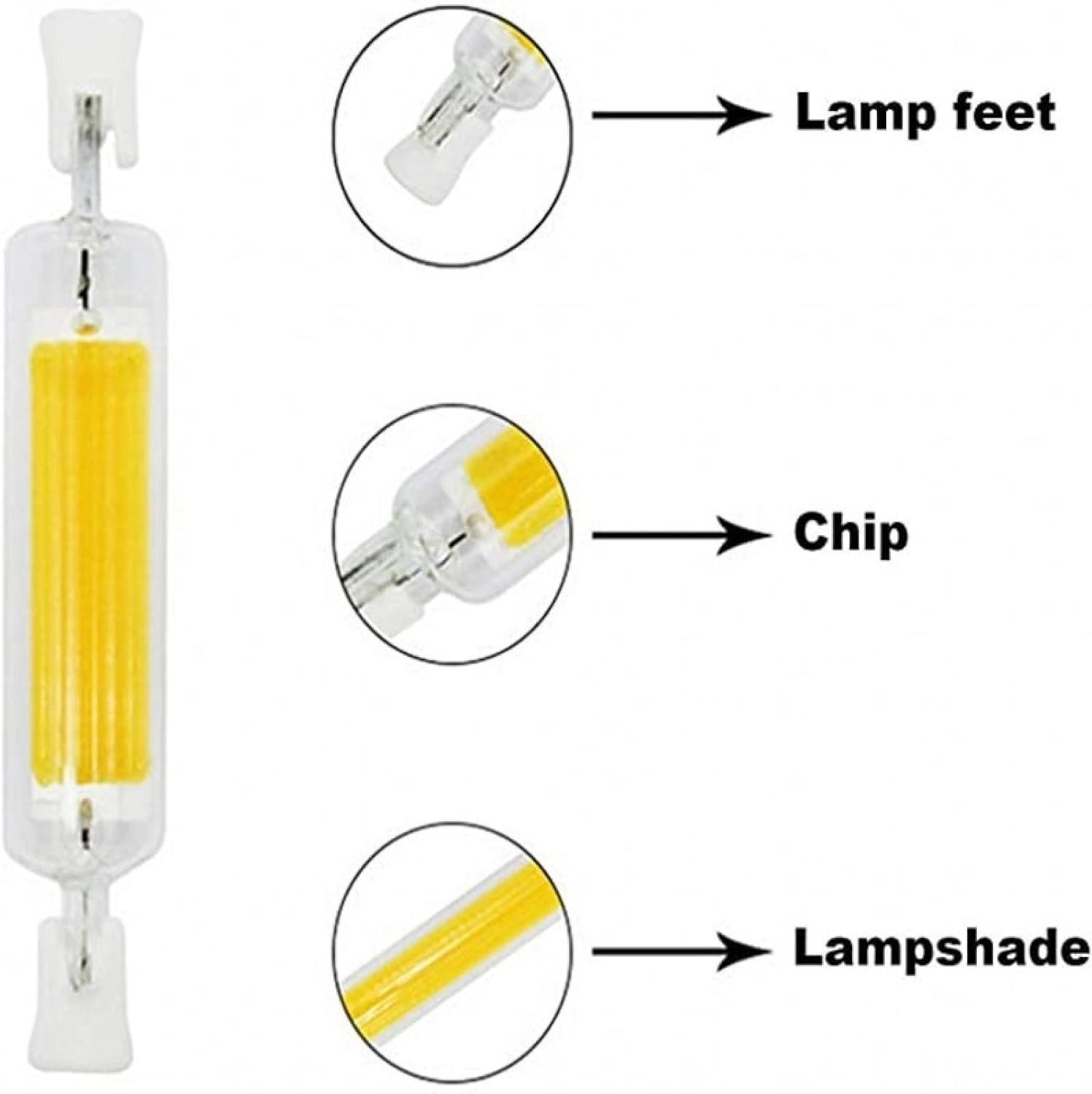 R7S LED 30W High Power COB Glass Tube 78Mm 118Mm Lights Bulb AC110V Lamp,220V-240V 50W 118Mm,Warm White image number 6
