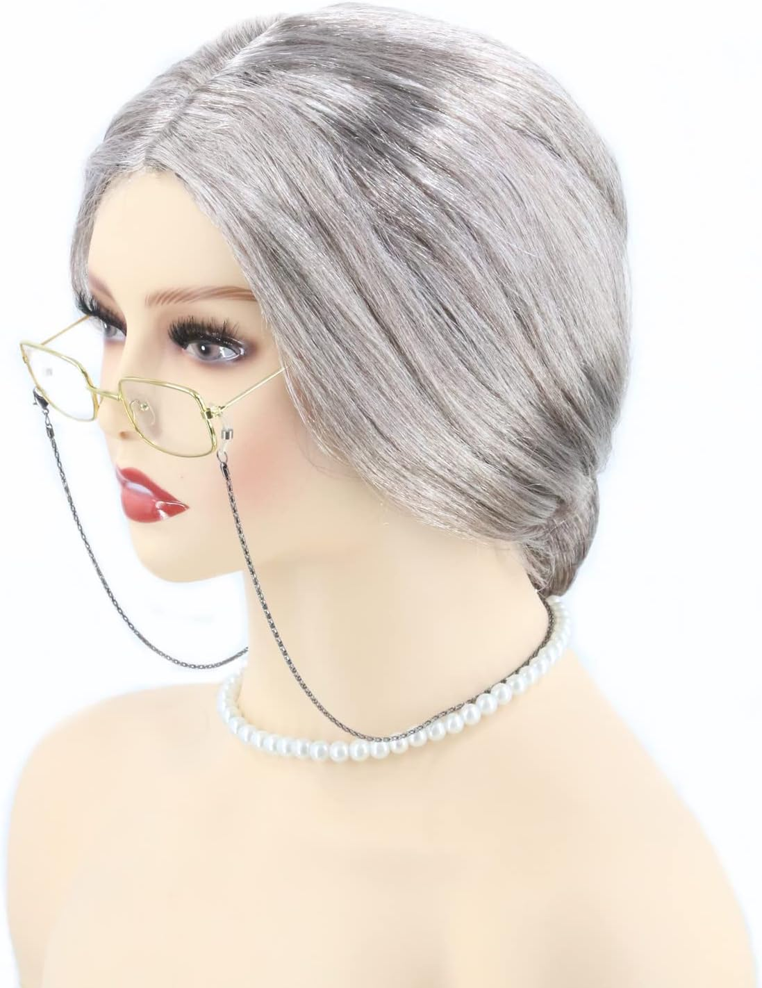 Lemarnia Old Women Wig with Dressing Props Granny Bun Wig Halloween Party Wig (Taupe Brown)