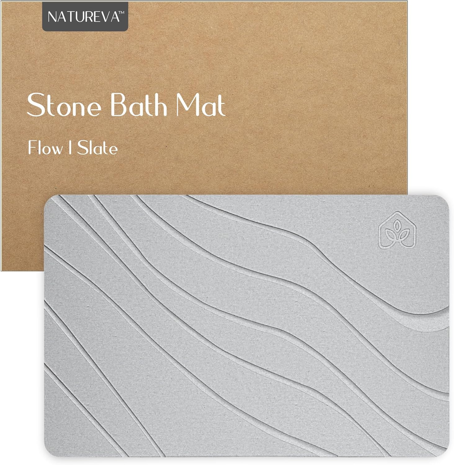 Natureva Home - Stone Bath Mat | Super Absorbent, Quick Dry, Non Slip | Modern Diatomite Bathroom Mats | Made of Natural Diatomaceous Earth | Absorbing Water Instantly I Design Rain | Colour Graphite