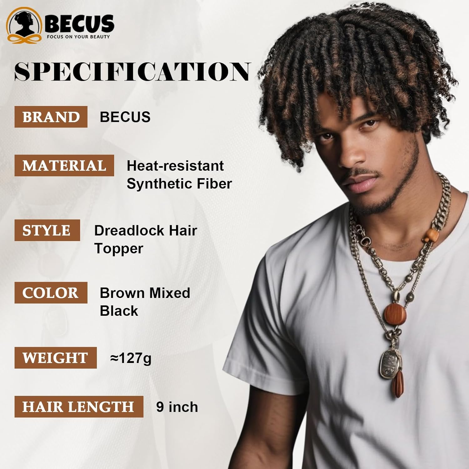 BECUS Dreadlock Toupee for Men Short Braided Toppers for Black Women Curly Synthetic Wiggy image number 1