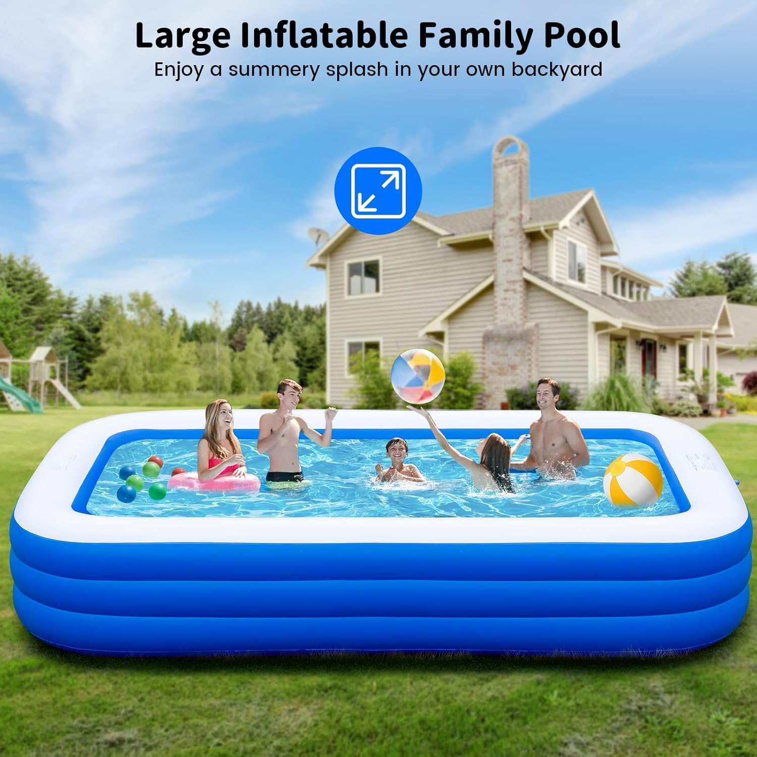 Inflatable Paddling Pool,305Cm Giant Inflatable Deep Pool, Padding Pool Swim Centre Pools for Kids Adults Family Rectangle Swimming Pool with Inflatable Soft Floor for Backyard,Garden (305Cm) image number 3