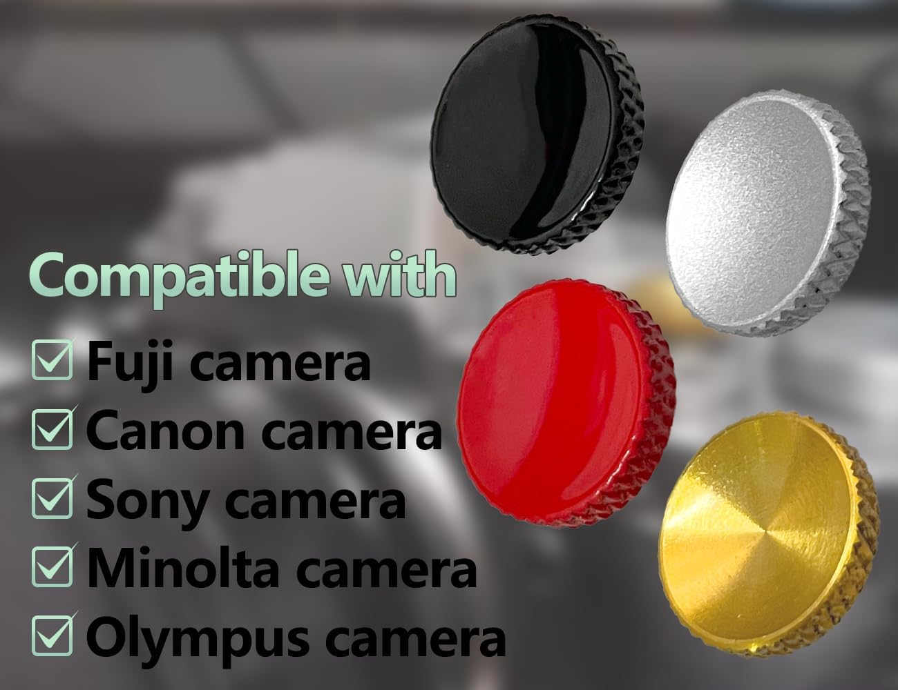 AOYEGIC Pack of 4 Shutter Release Buttons, Camera Shutter Release Button, Compatible with Fuji Camera, Compatible with Leica Camera, Compatible with Canon Camera (Red/Silver/Gold/Black) image number 1