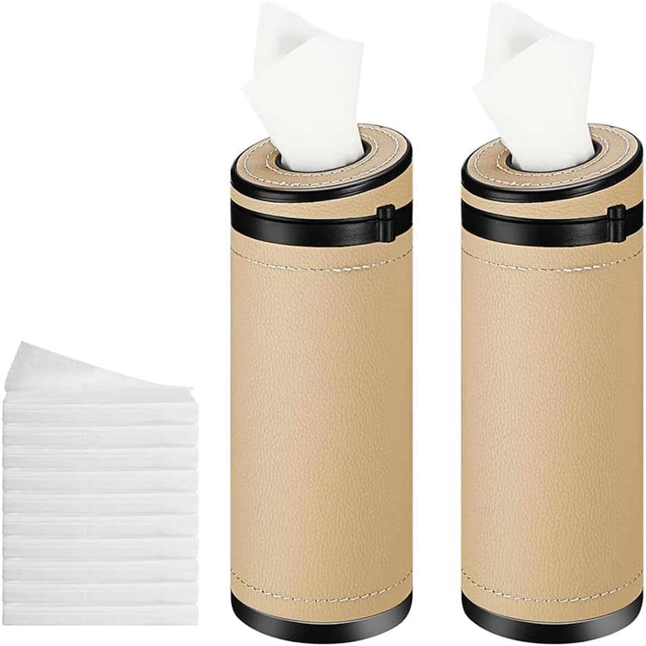 2 Pack Car Tissues Cylinder,Round Car Cup Holder Paper Box,With Window Breaker,Multi-Function Seat-Type Auto Tissue Holder,For Cars Cup Holder,Home,Bathroom,Office(Beige) image number 2