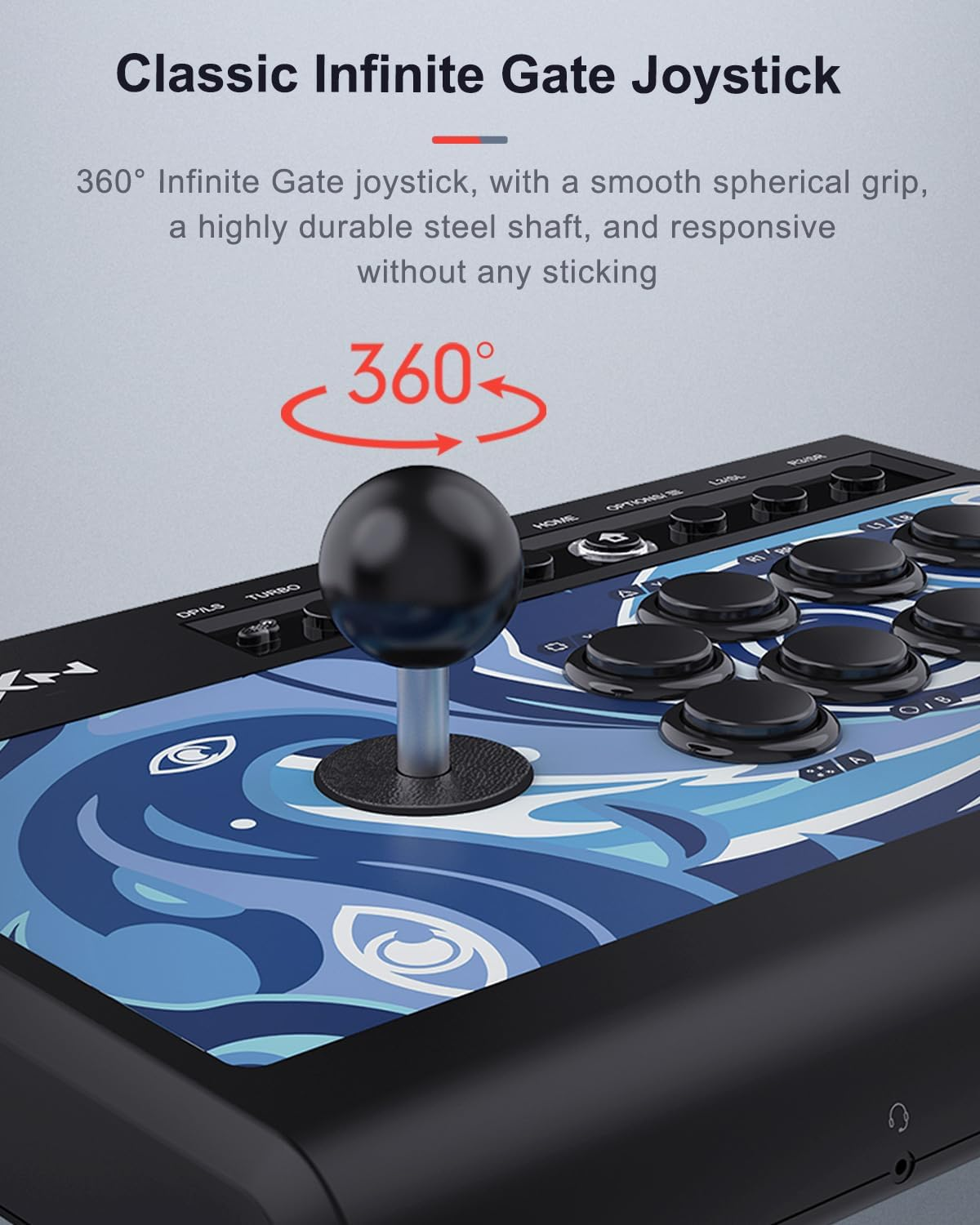 PXN 008 Arcade Fight Stick with 360 Degree Joystick Blue Switch Mechanical Buttons Turbo Function and Audio Connection for Fast Immersive Arcade Action Compatible with PC Playstation Xbox and Switch image number 4