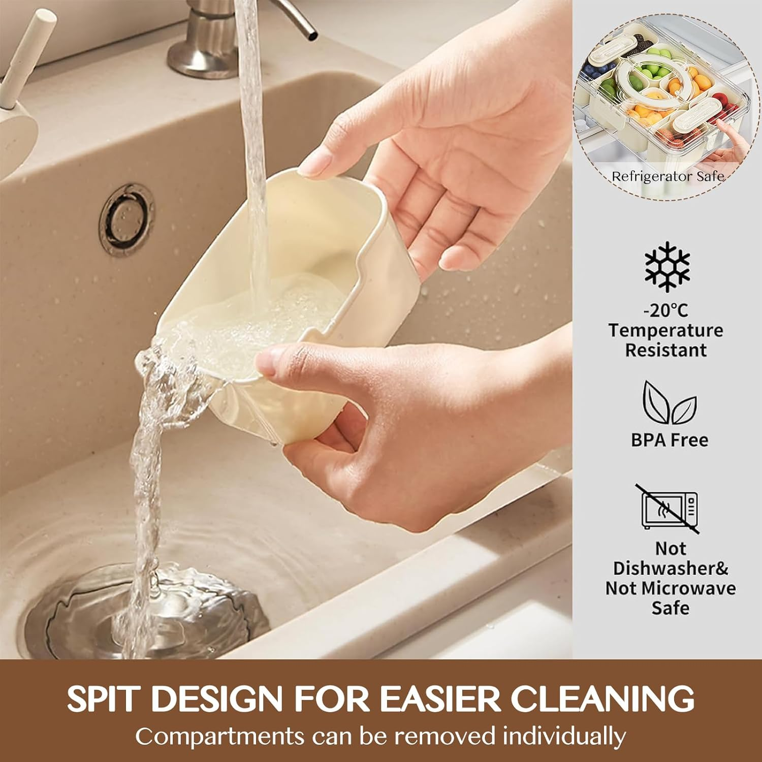 Divided Serving Tray with Lid, Handle & Cutlery Compartment,Removable Snack Platters Food Storage Container, Portable Snack Box Charcuterie Container, Clear Organizer for Candy & Snacks (2 PCS) image number 6